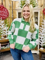Green Checkered Collared Sweater