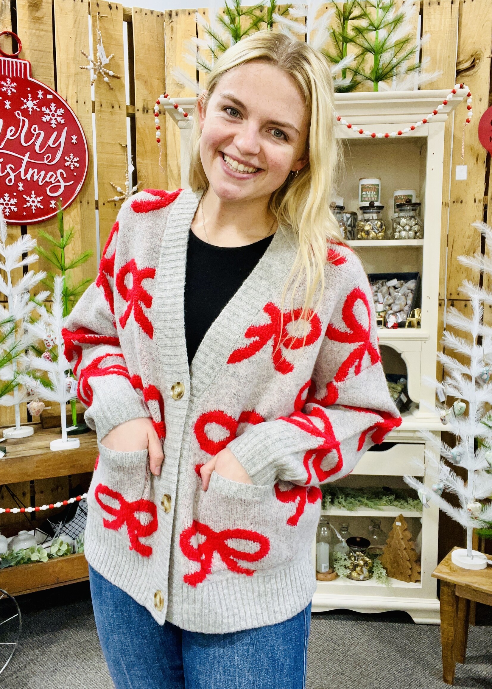 Blu Pepper Bow Button Cardigan