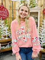 Sage & Fig Rose Pink Daisy Appliqué Sweatshirt