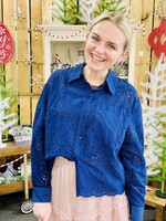 Haptics Navy Eyelet Top