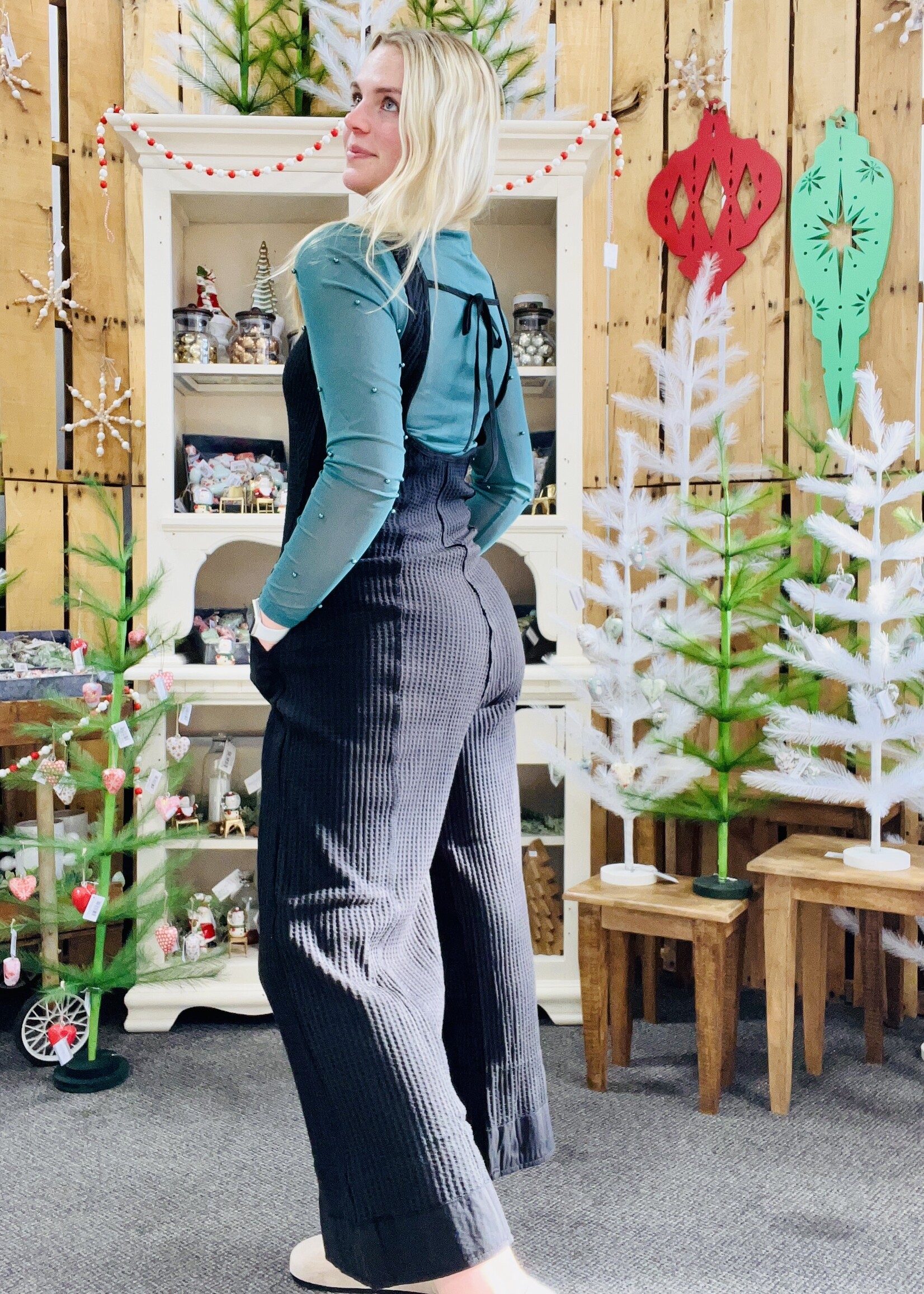 Zenana Black Waffle Wide Leg Jumper