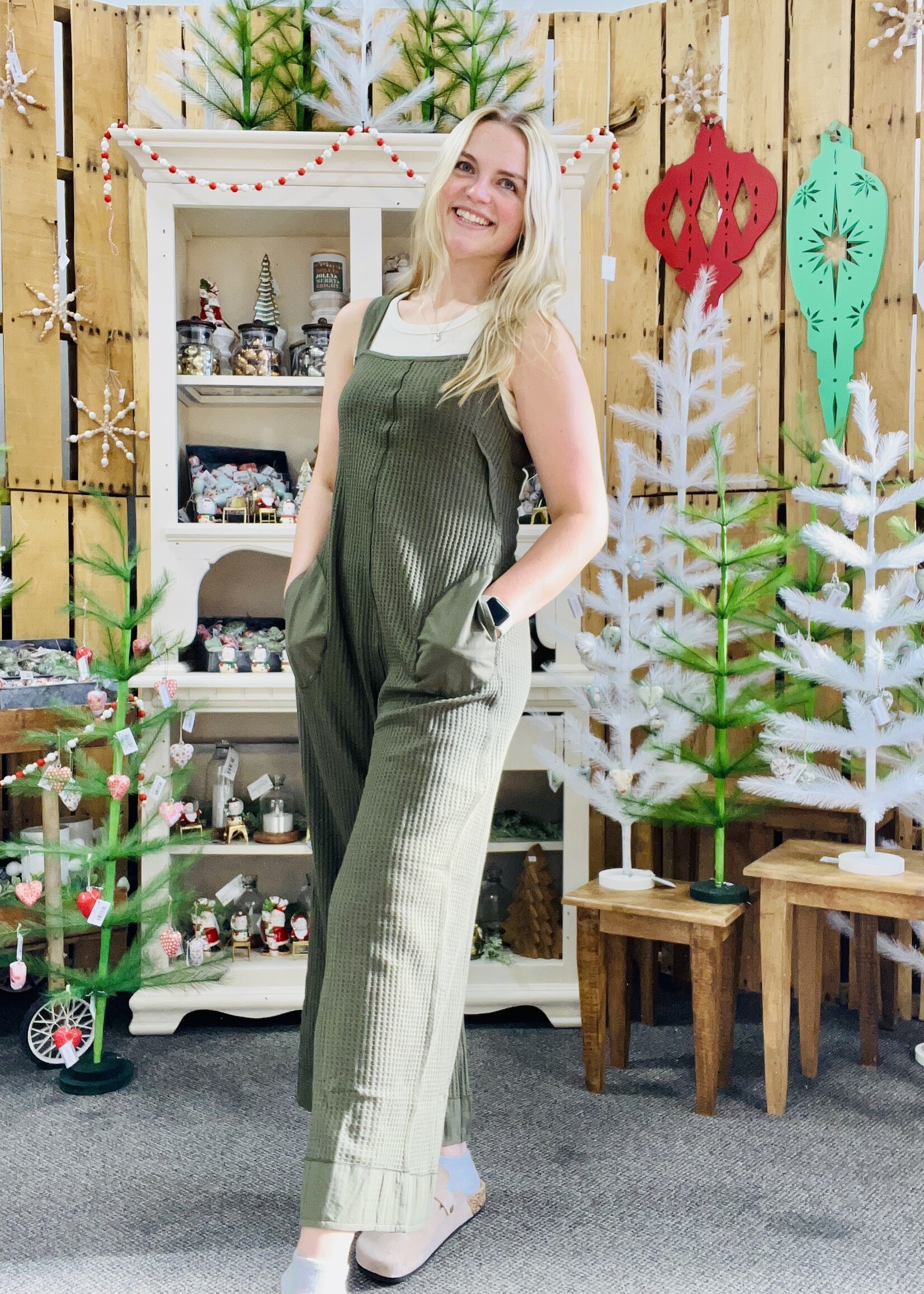 Zenana Olive Waffle Wide Leg Jumper