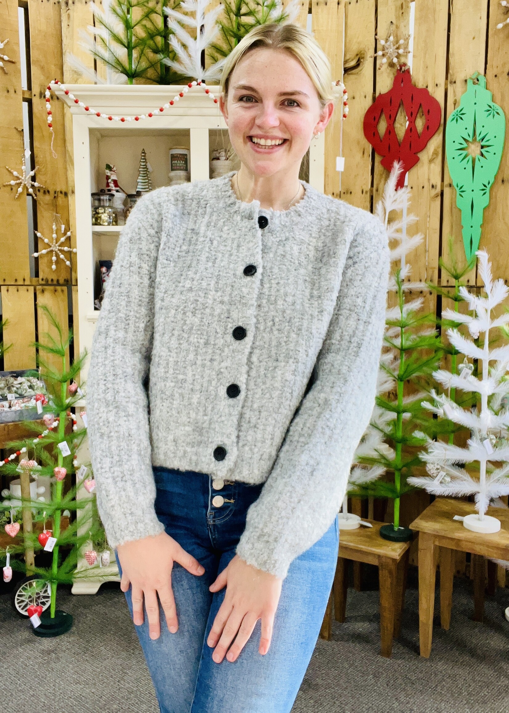 Zenana Heather Grey 5 Button Cardigan