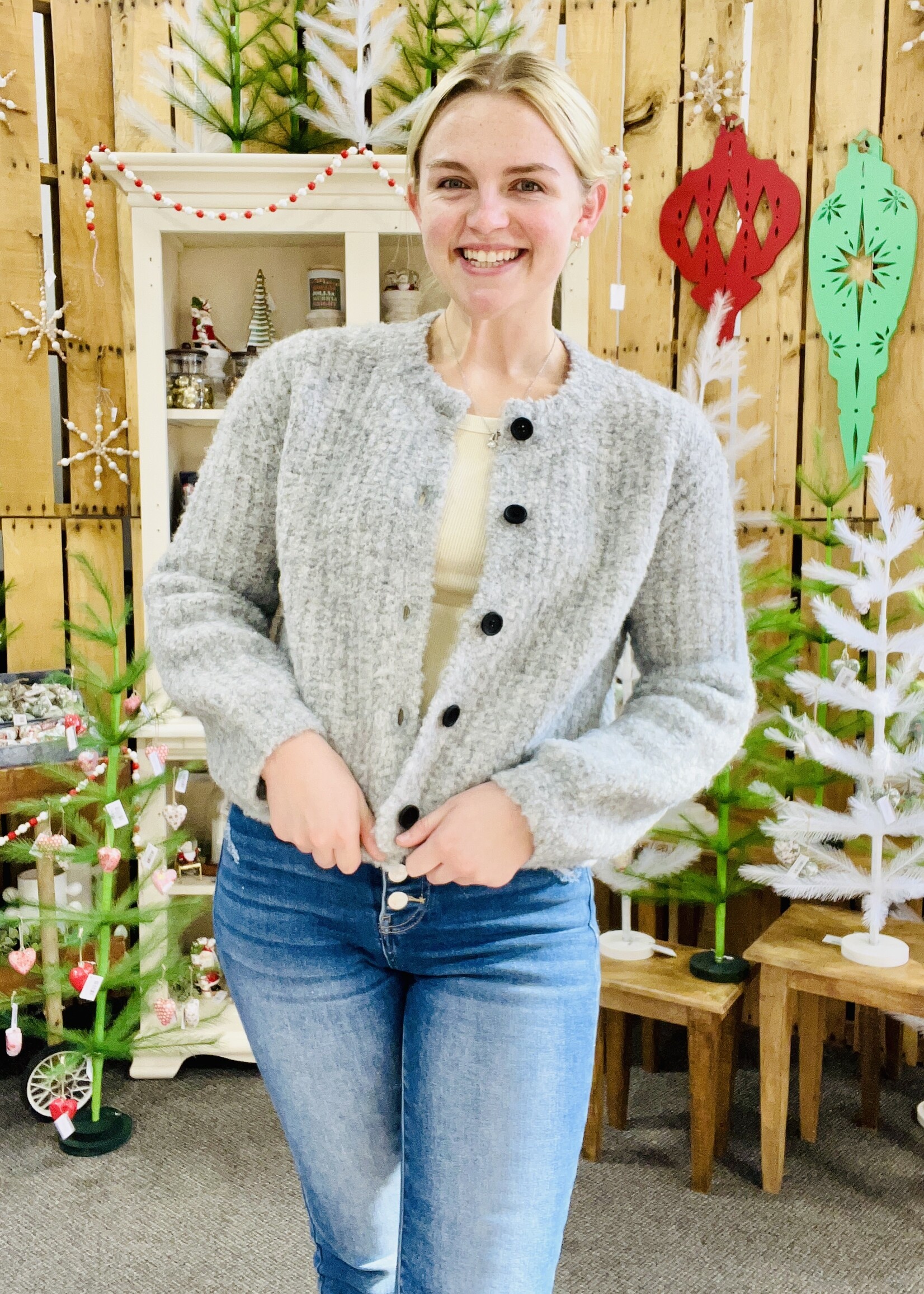 Zenana Heather Grey 5 Button Cardigan