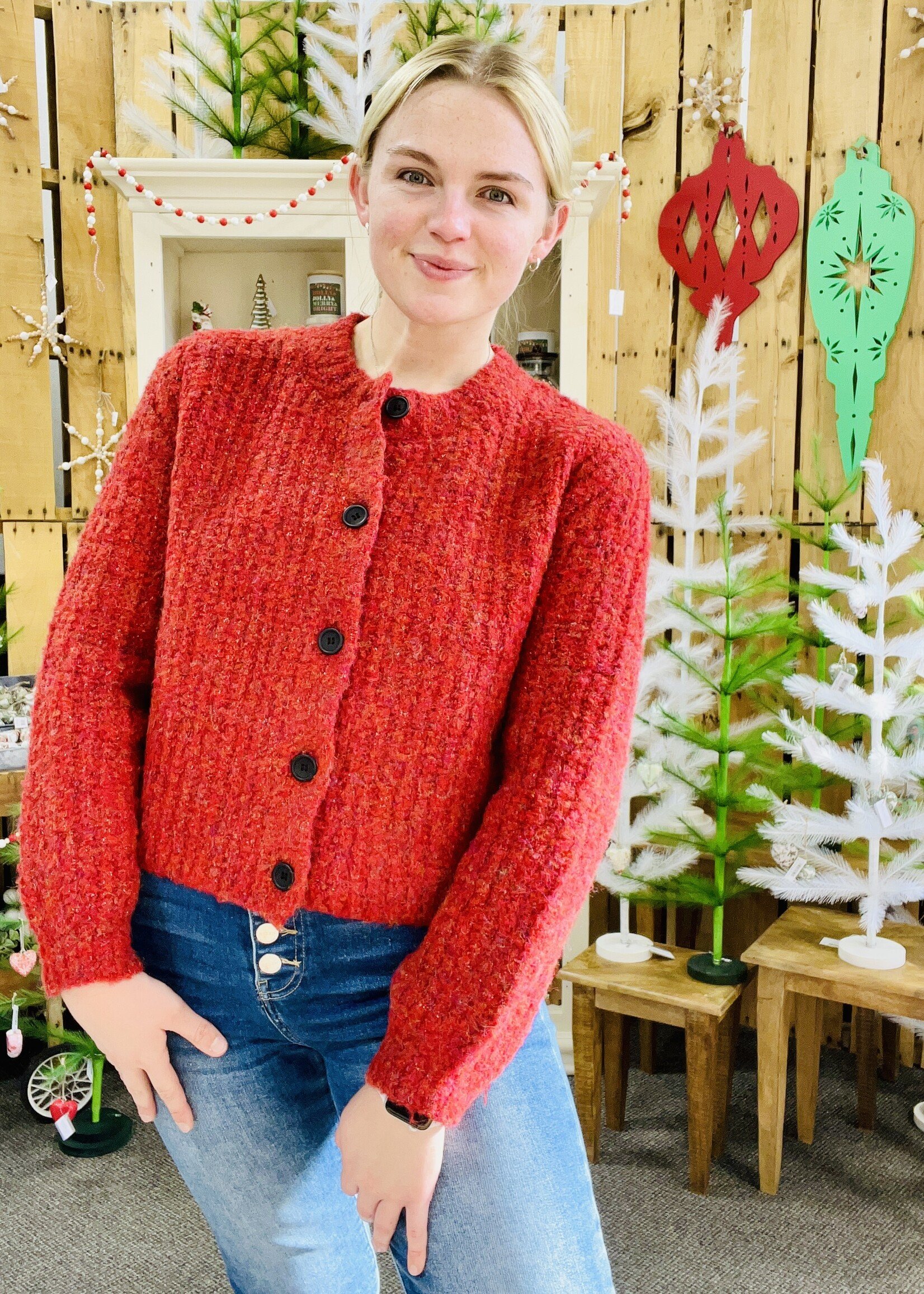 Zenana Red 5 Button Cardigan