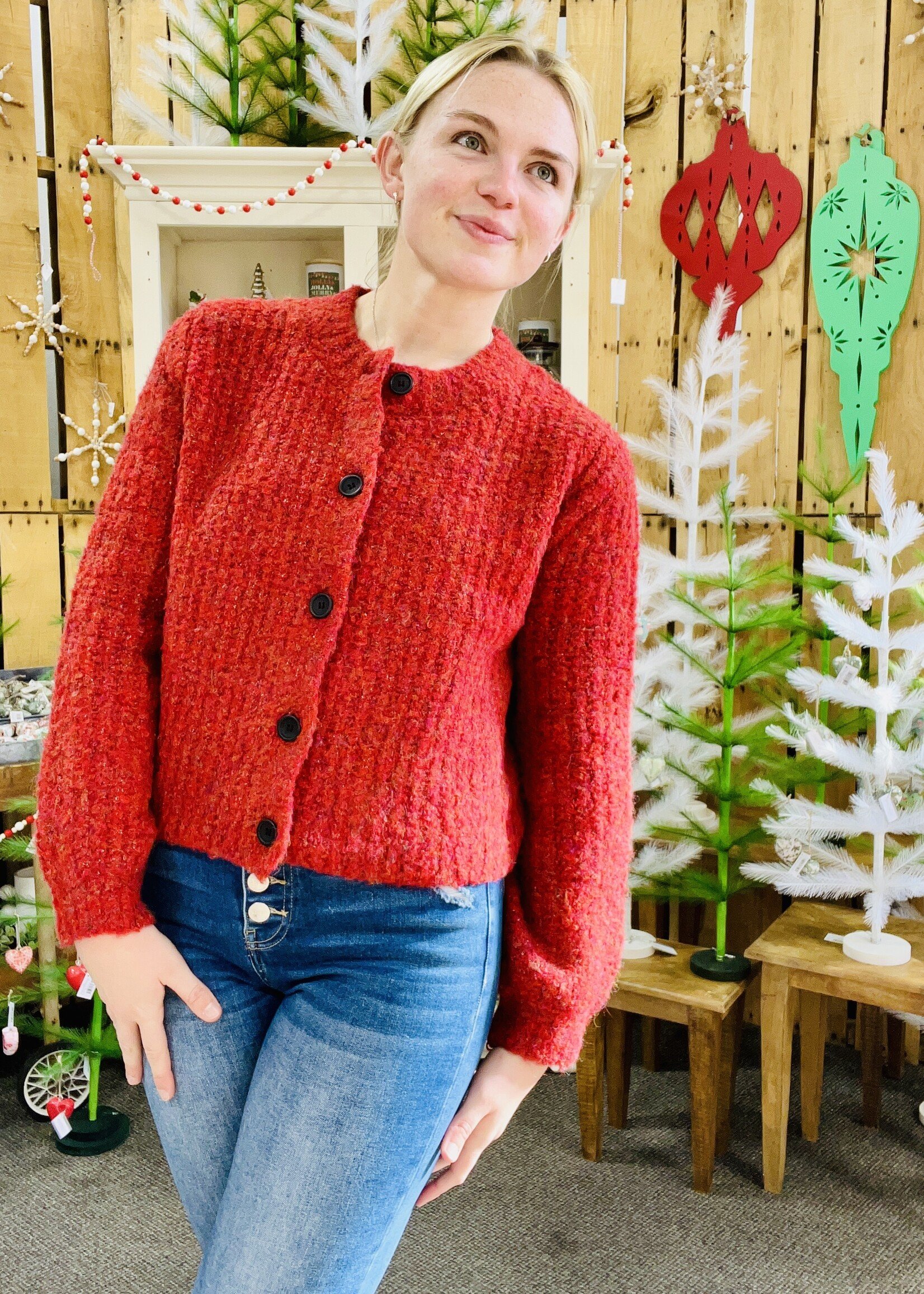 Zenana Red 5 Button Cardigan