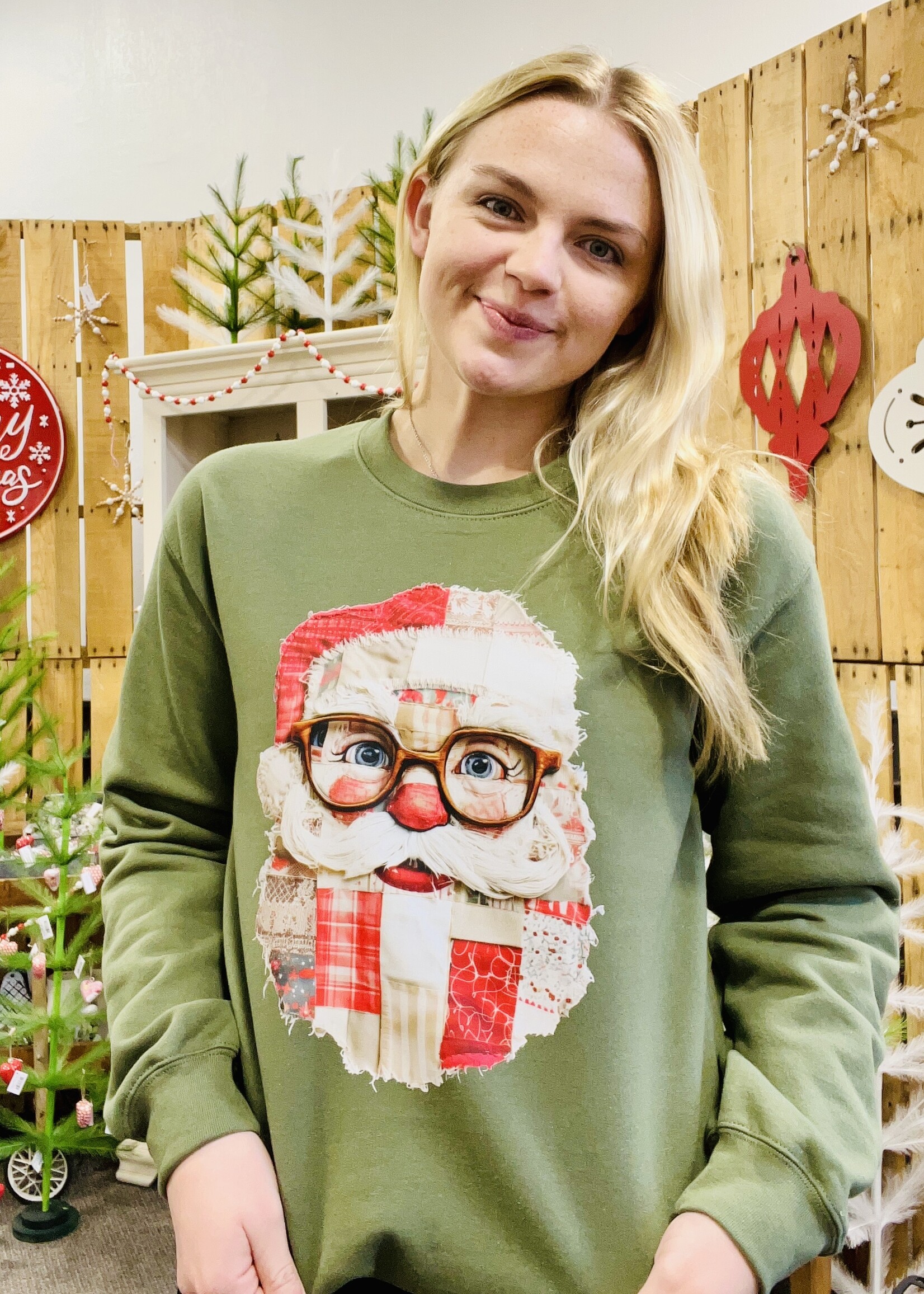 Attic Salt Boutique Patchwork Santa Pullover