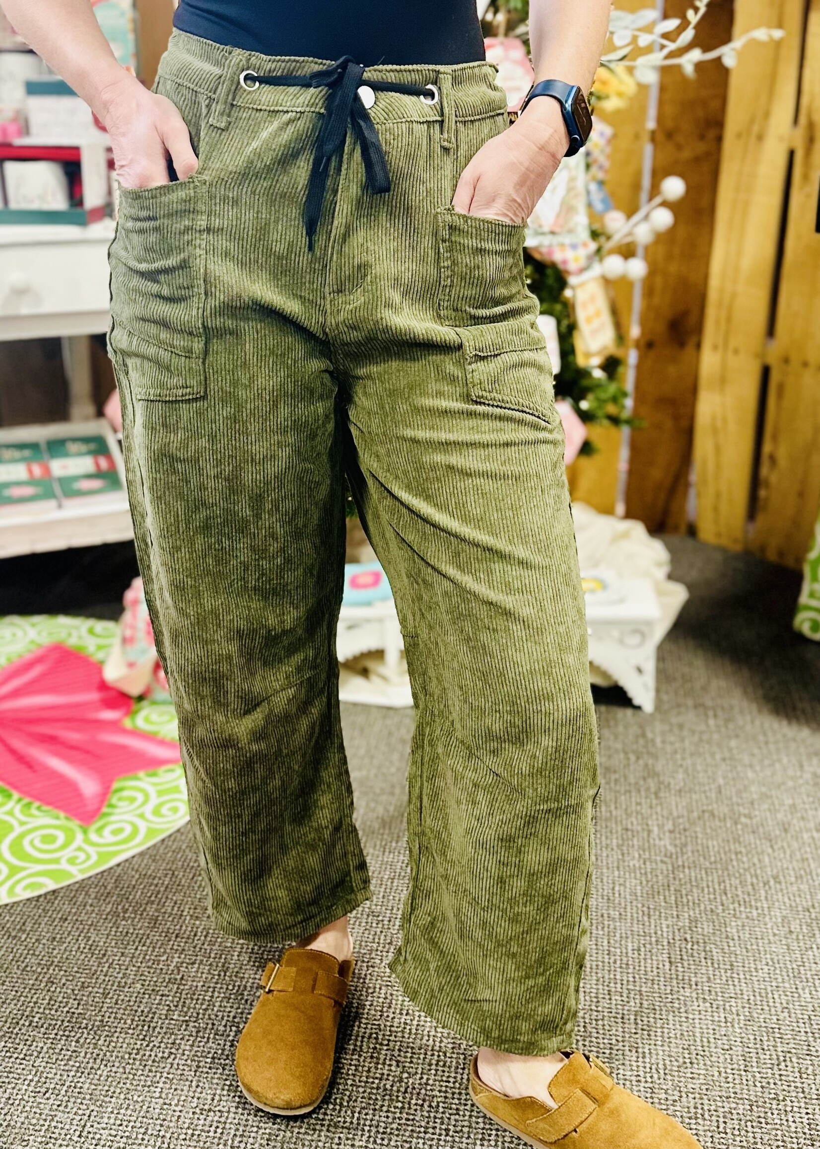 Haptics Olive Corded Barrel Pants