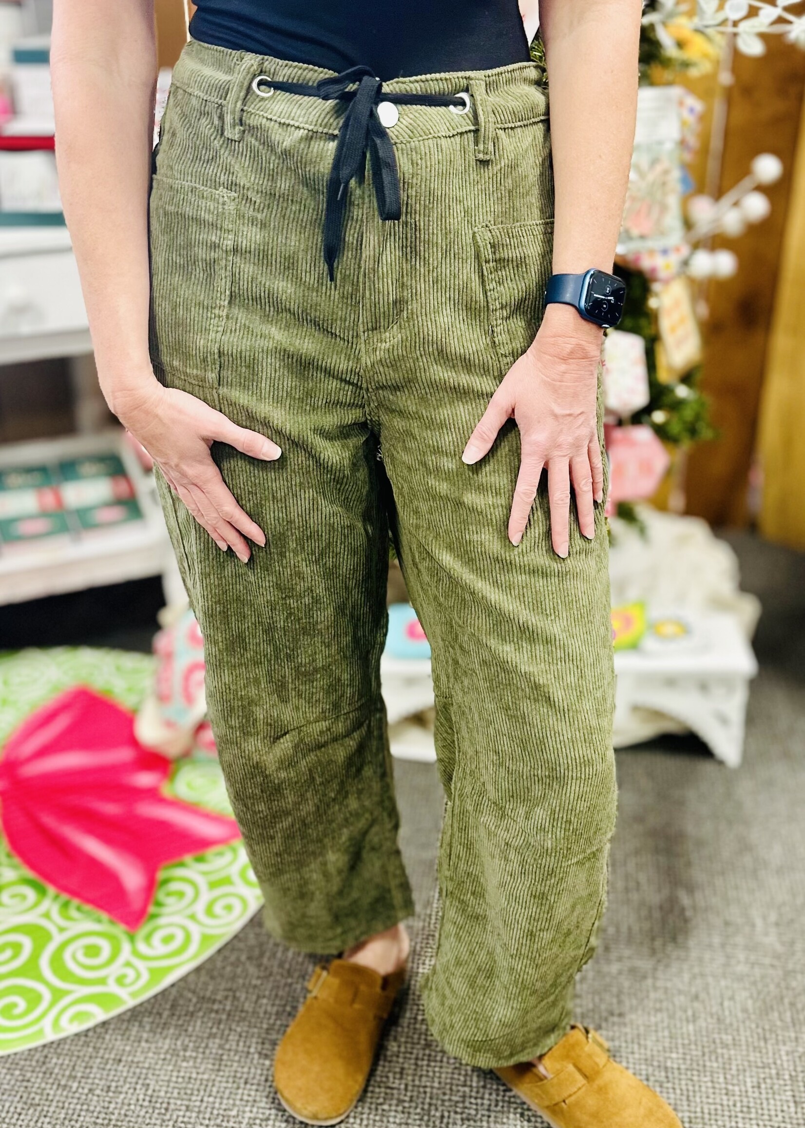 Haptics Olive Corded Barrel Pants