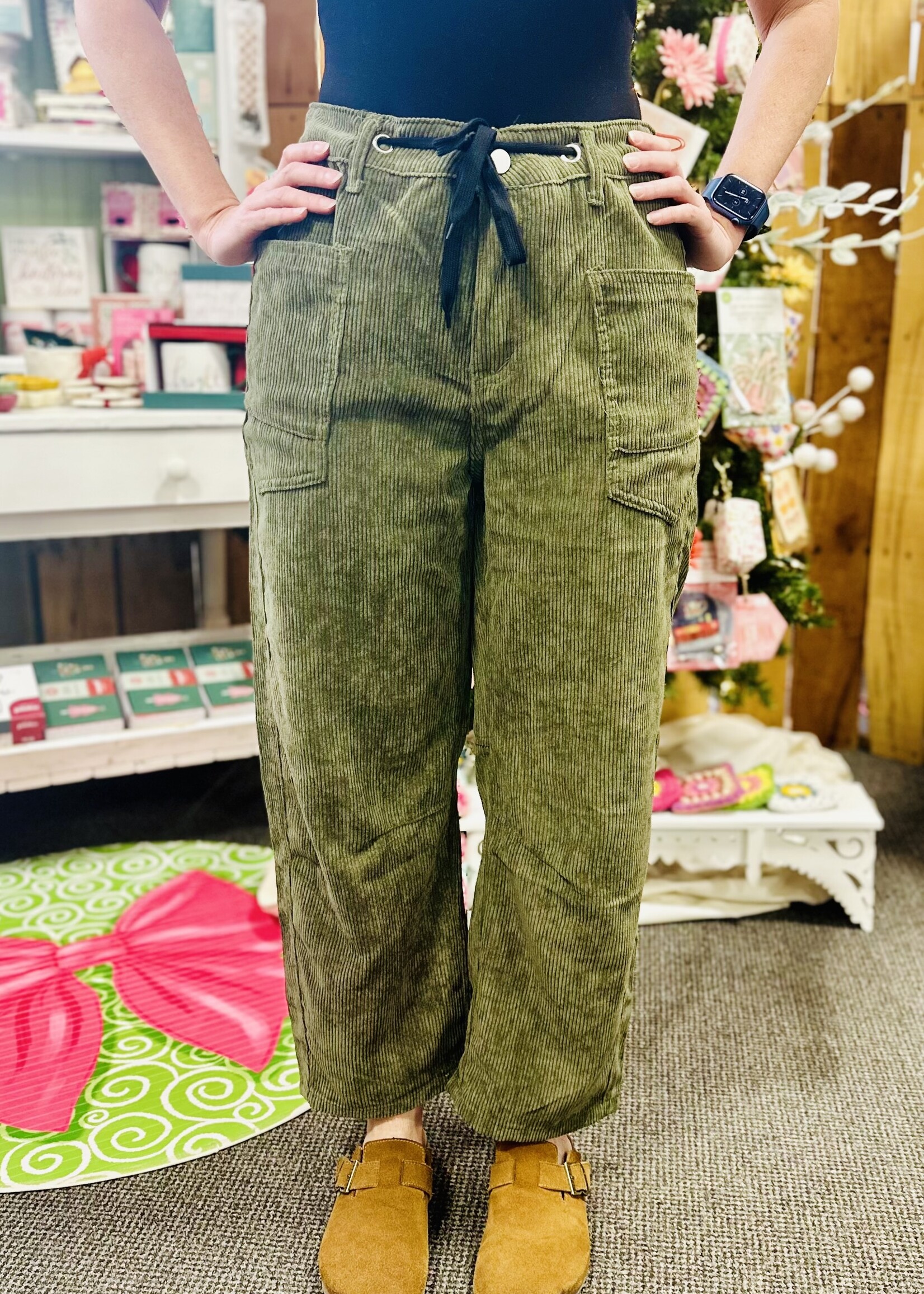 Haptics Olive Corded Barrel Pants