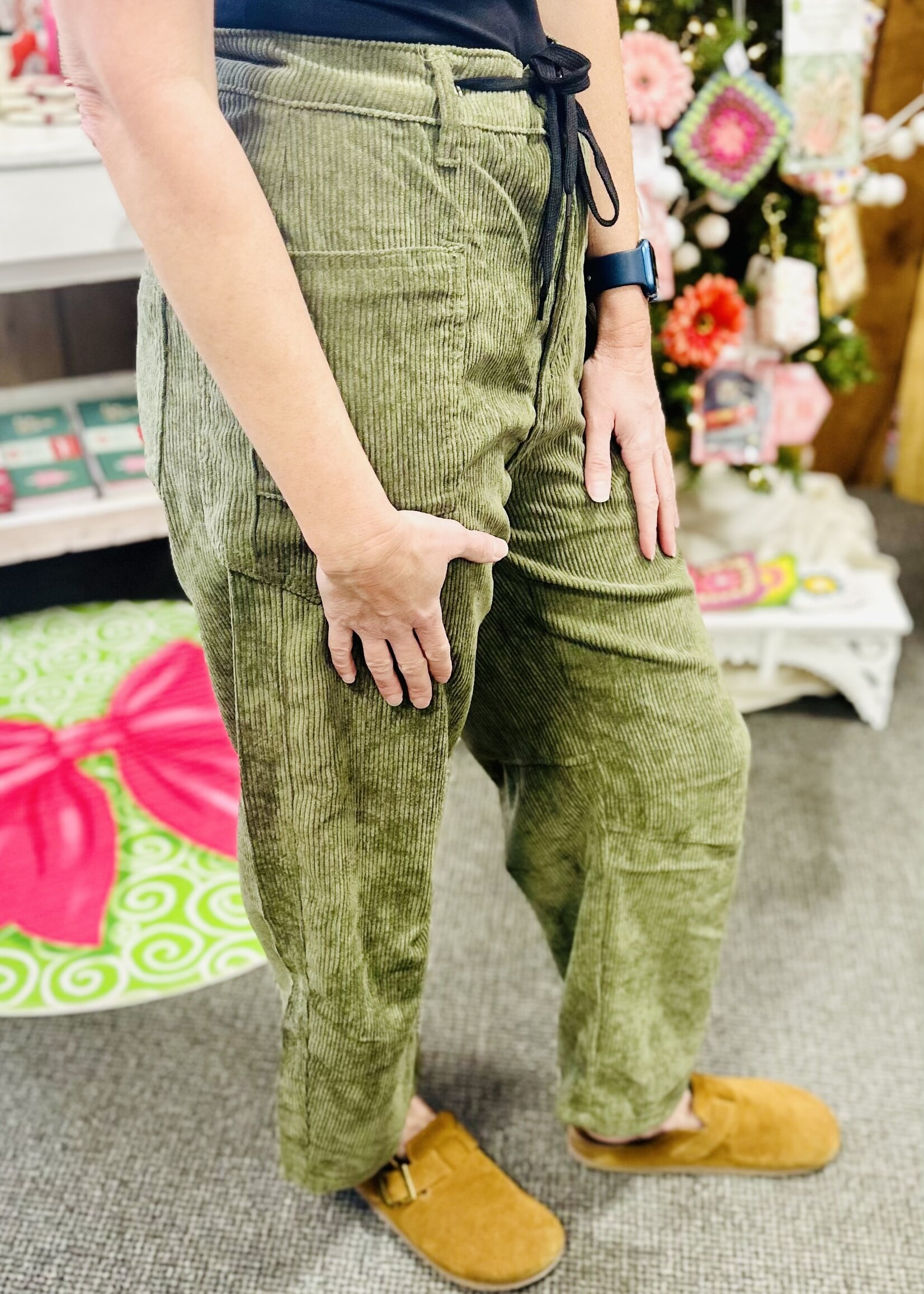 Haptics Olive Corded Barrel Pants