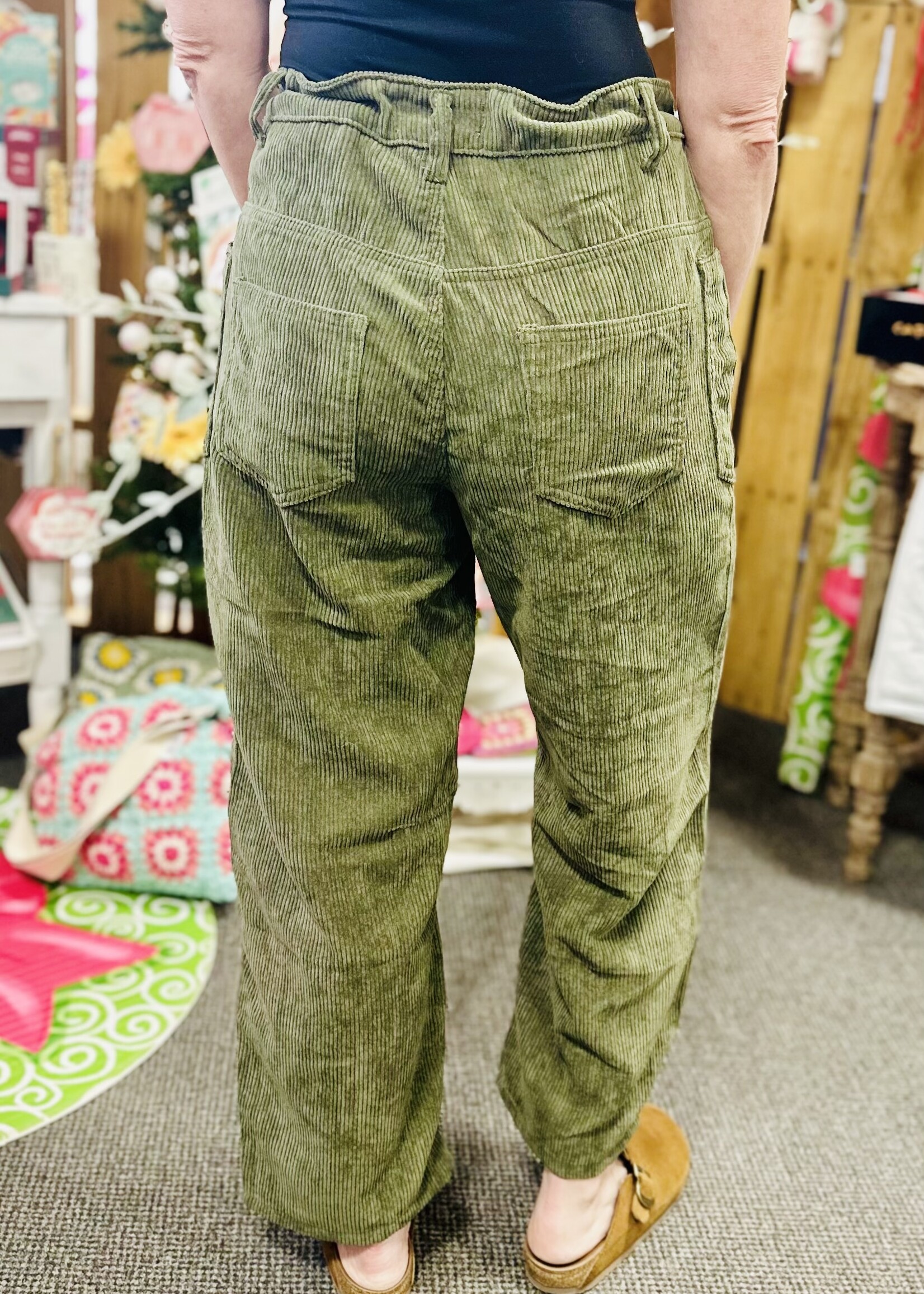 Haptics Olive Corded Barrel Pants