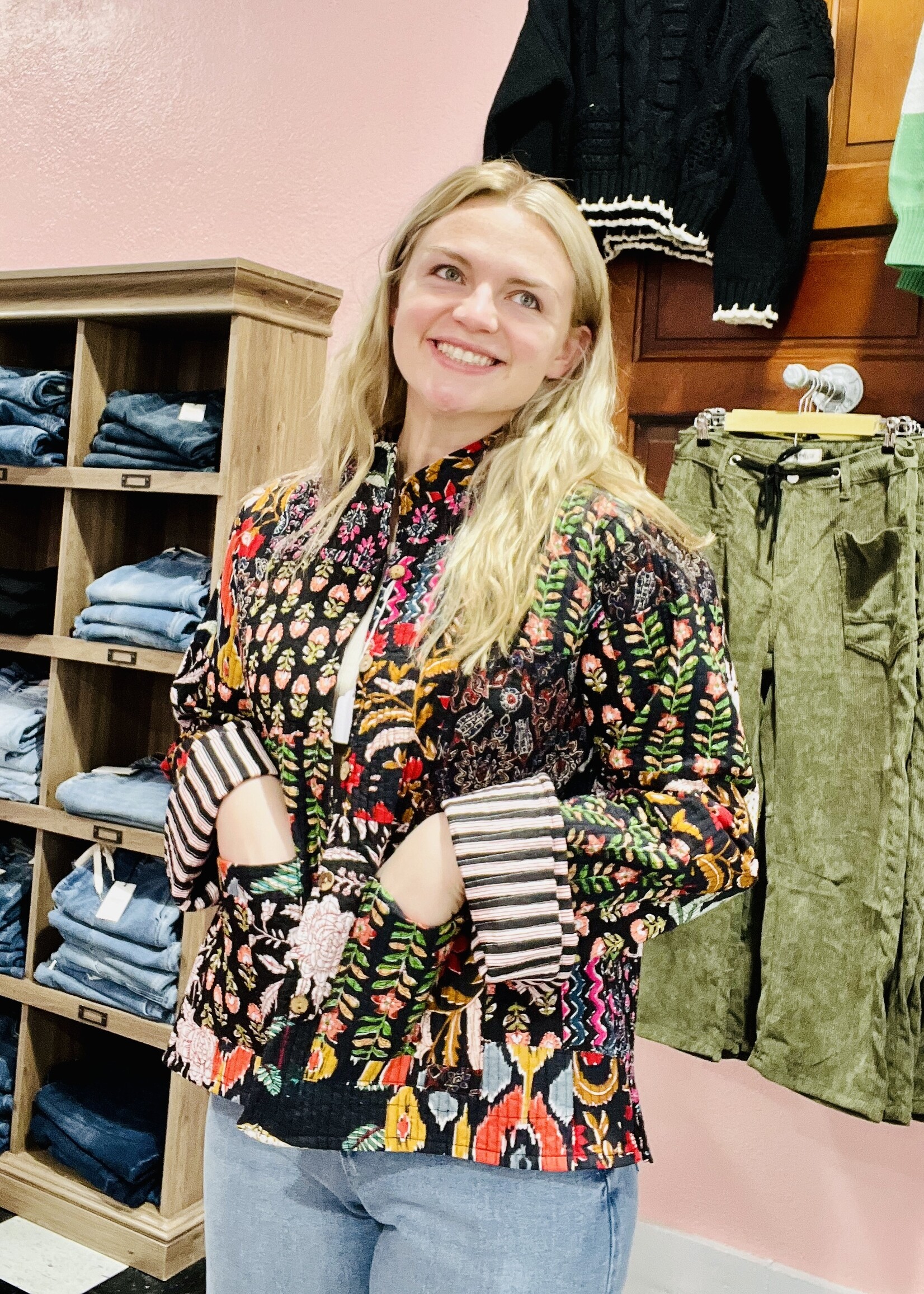 Dark Quilted Patch Jacket-One Size