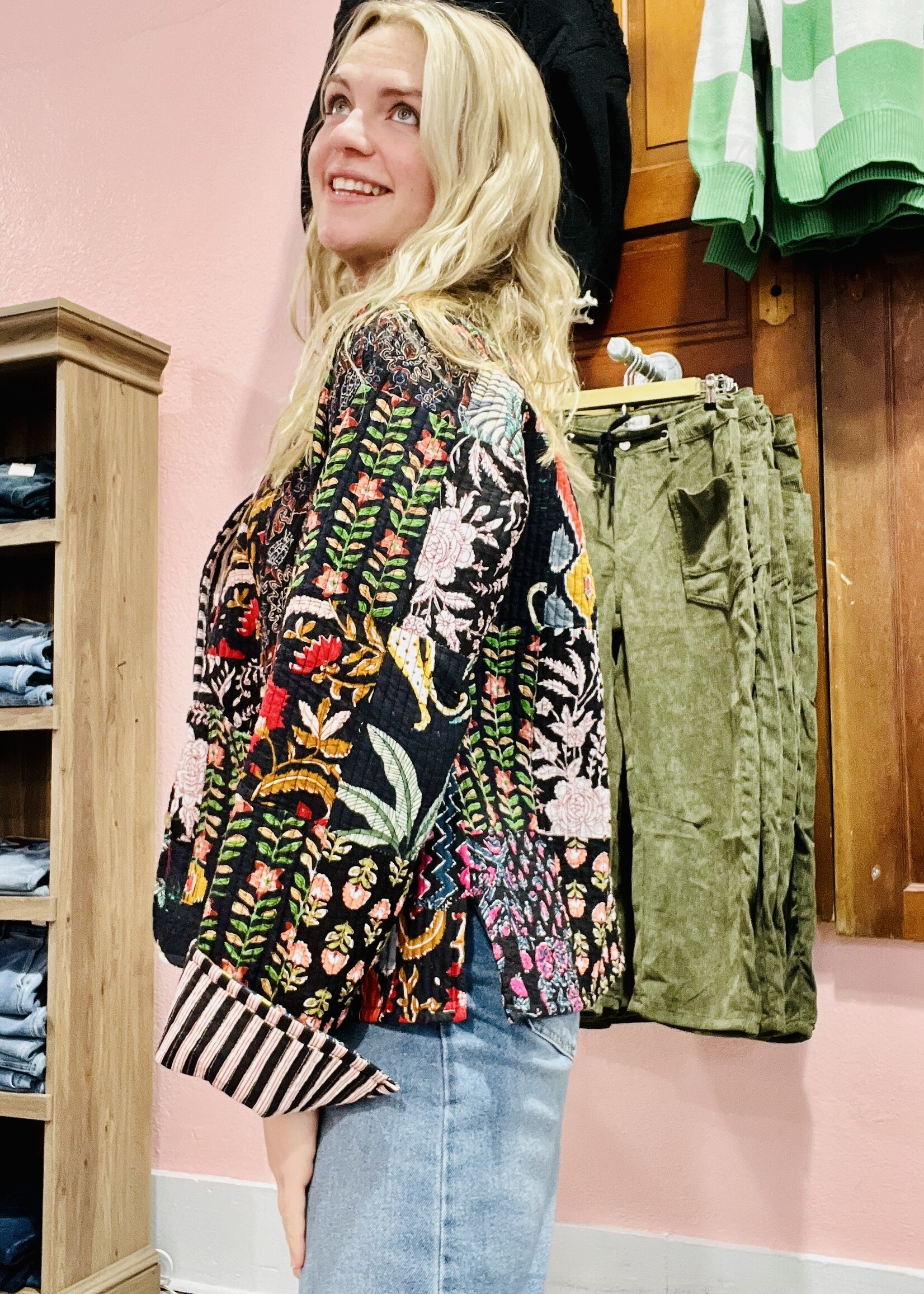 Dark Quilted Patch Jacket-One Size