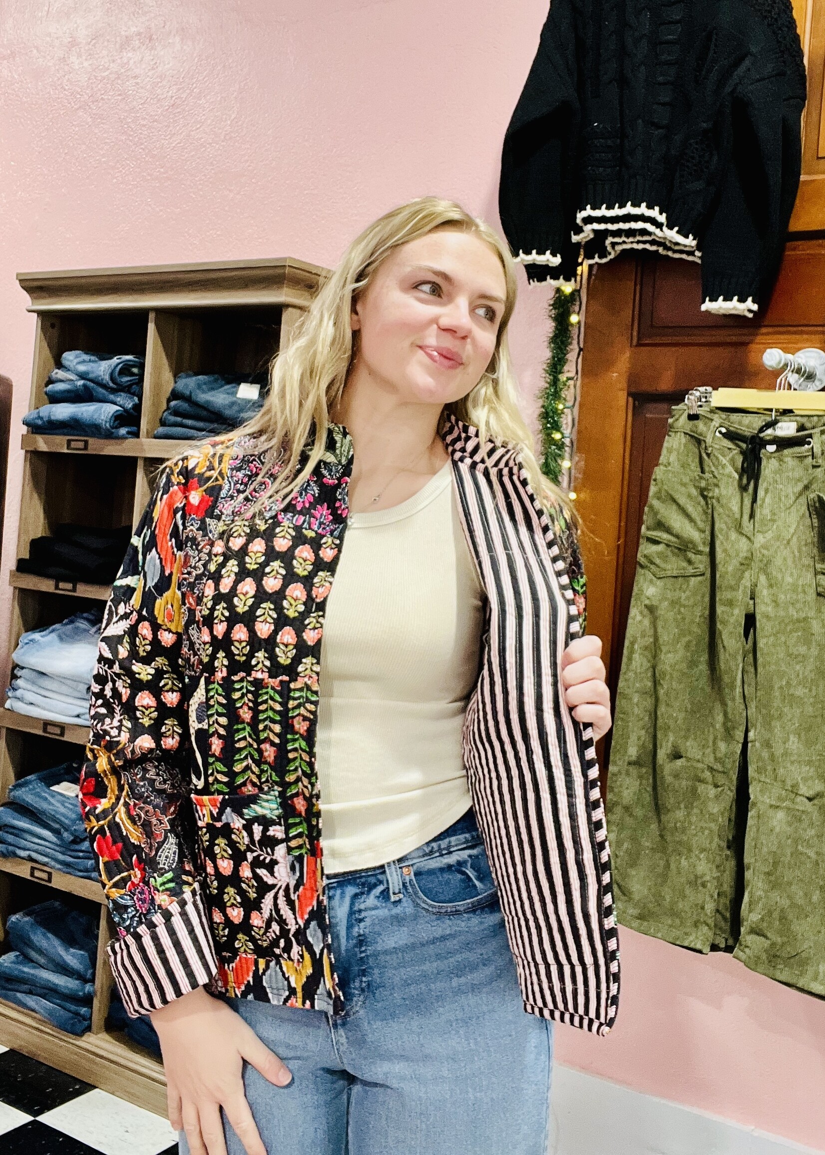 Dark Quilted Patch Jacket-One Size