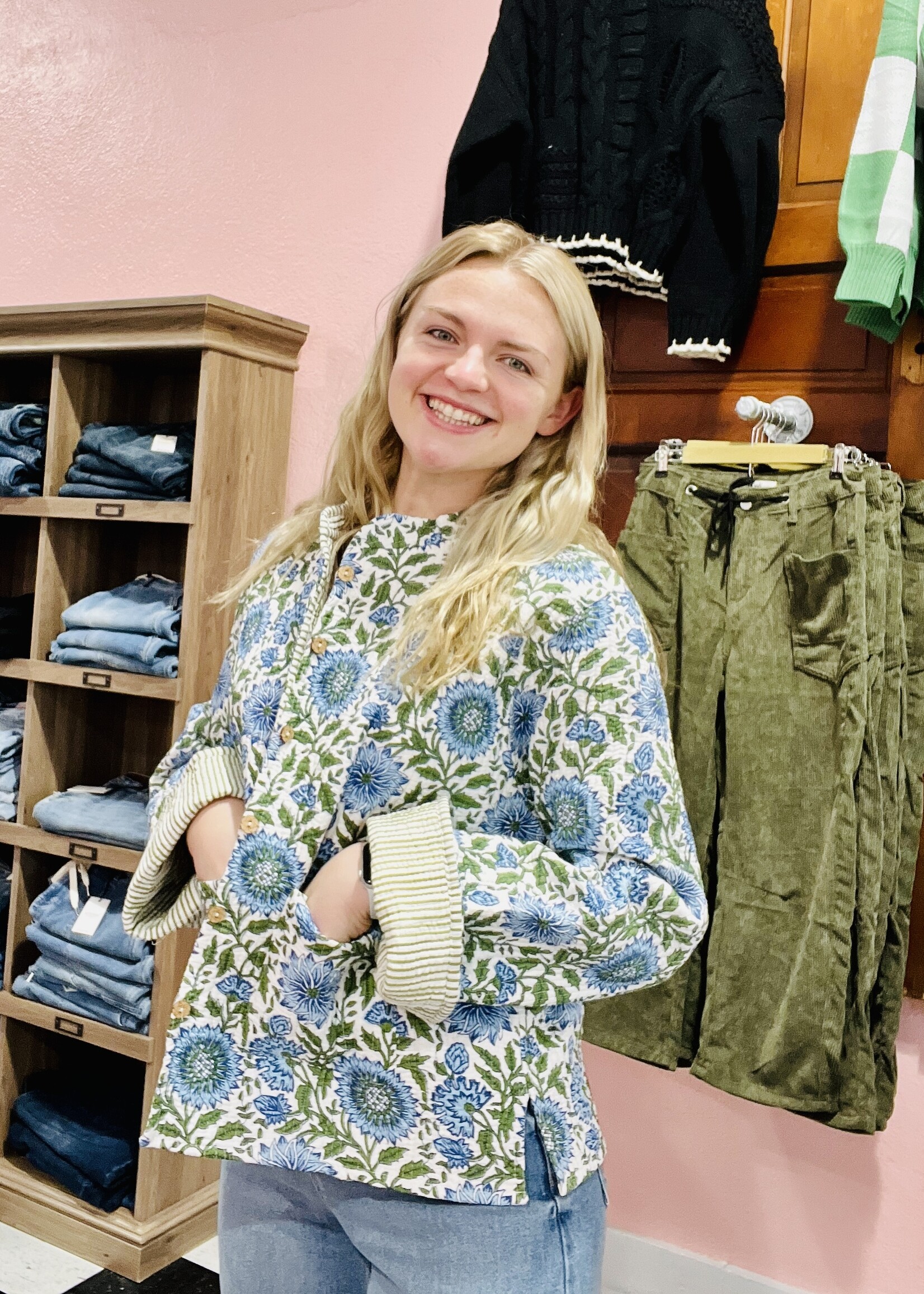 Floral Quilted Patch Jacket-One Size