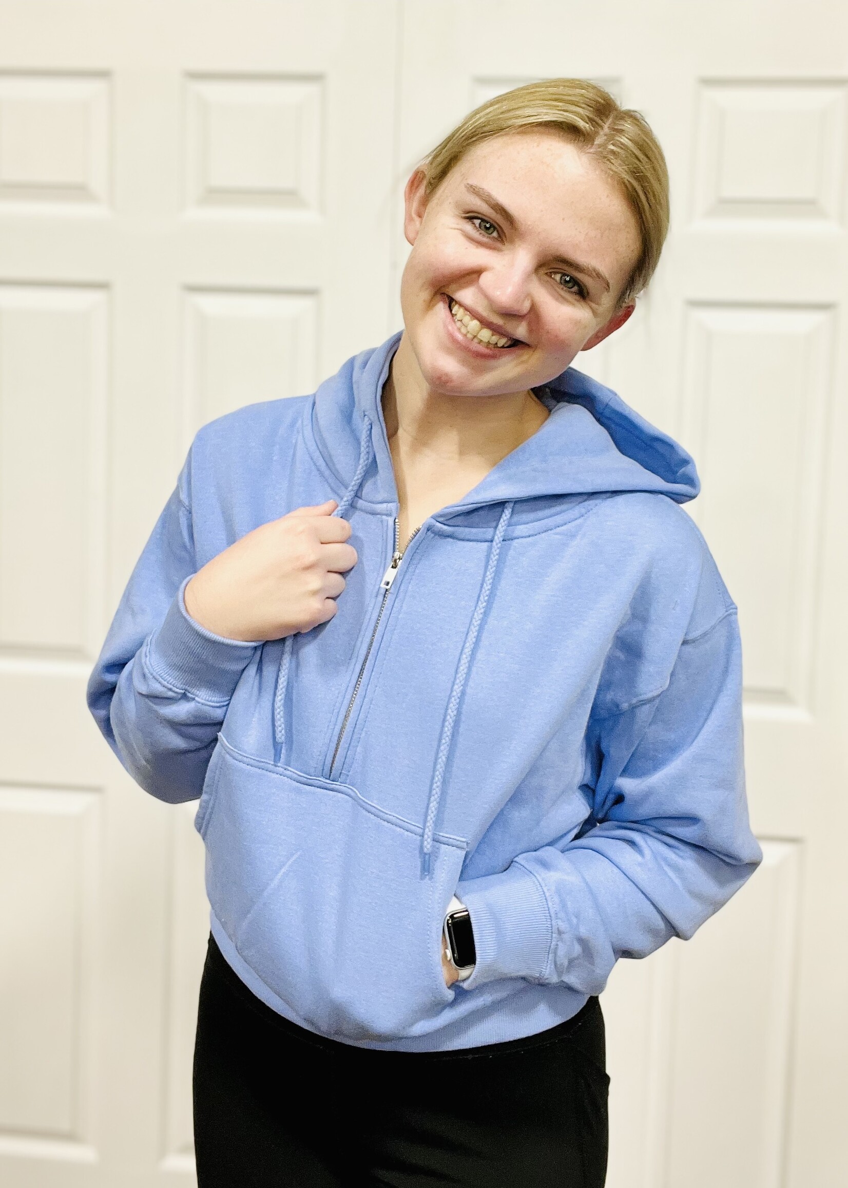 Light Blue 1/2 Zip Fleece Hoodie
