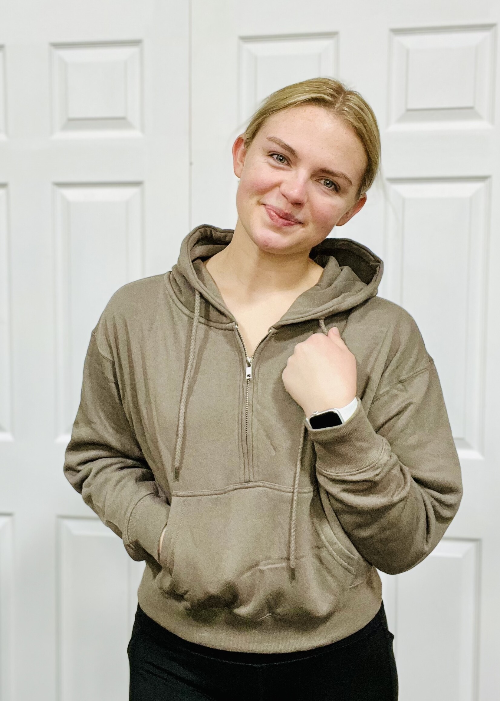 Fossil Grey 1/2 Zip Fleece Hoodie