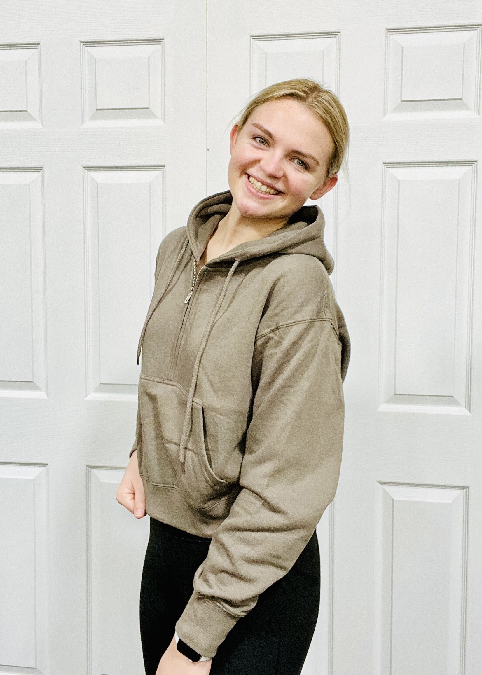 Fossil Grey 1/2 Zip Fleece Hoodie