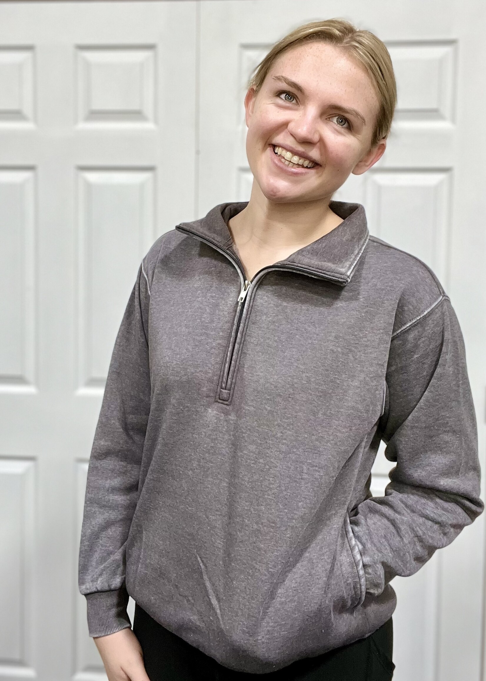 Grey Mineral Wash 1/2 Zip Pullover