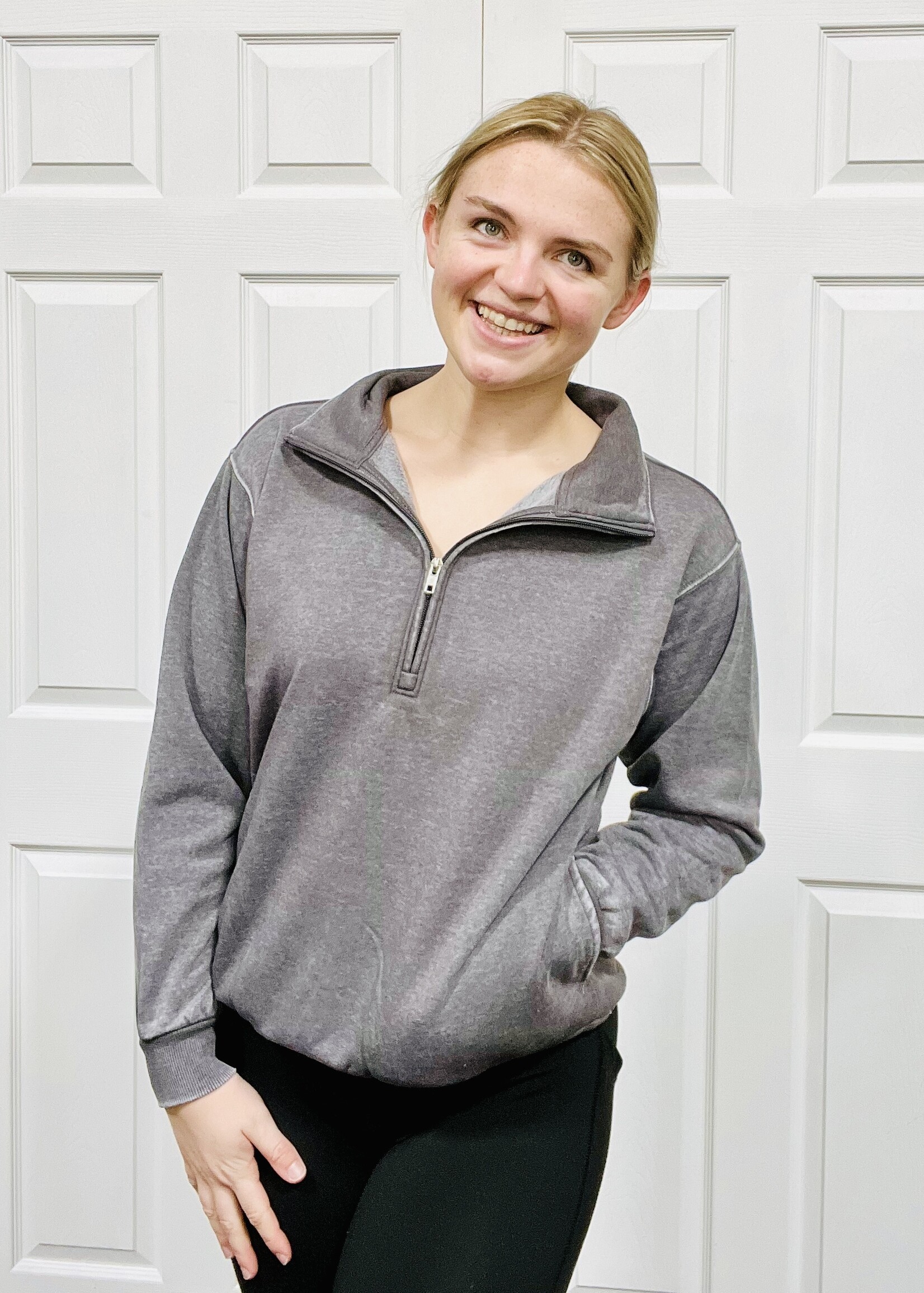 Grey Mineral Wash 1/2 Zip Pullover