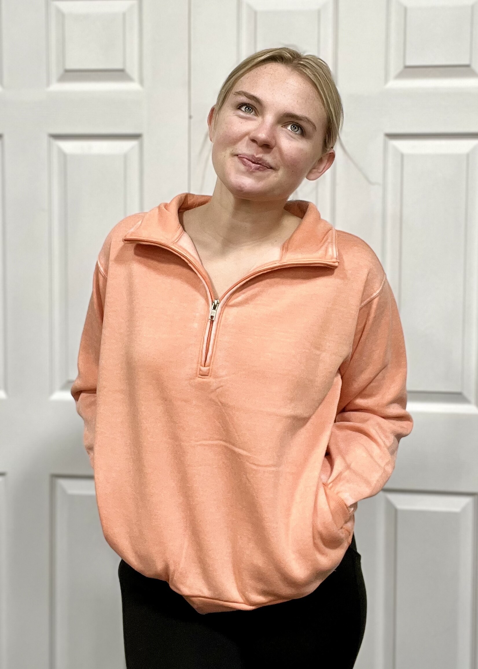 Coral Mineral Wash 1/2 Zip Pullover