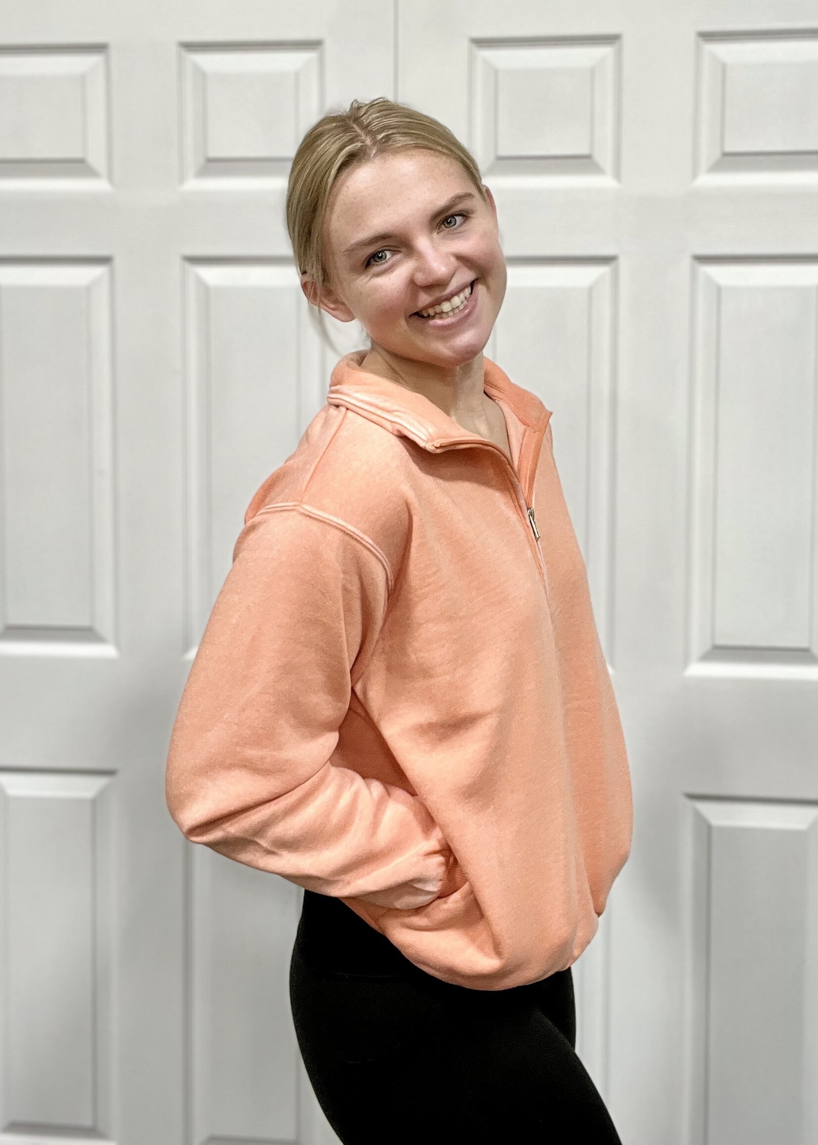 Coral Mineral Wash 1/2 Zip Pullover