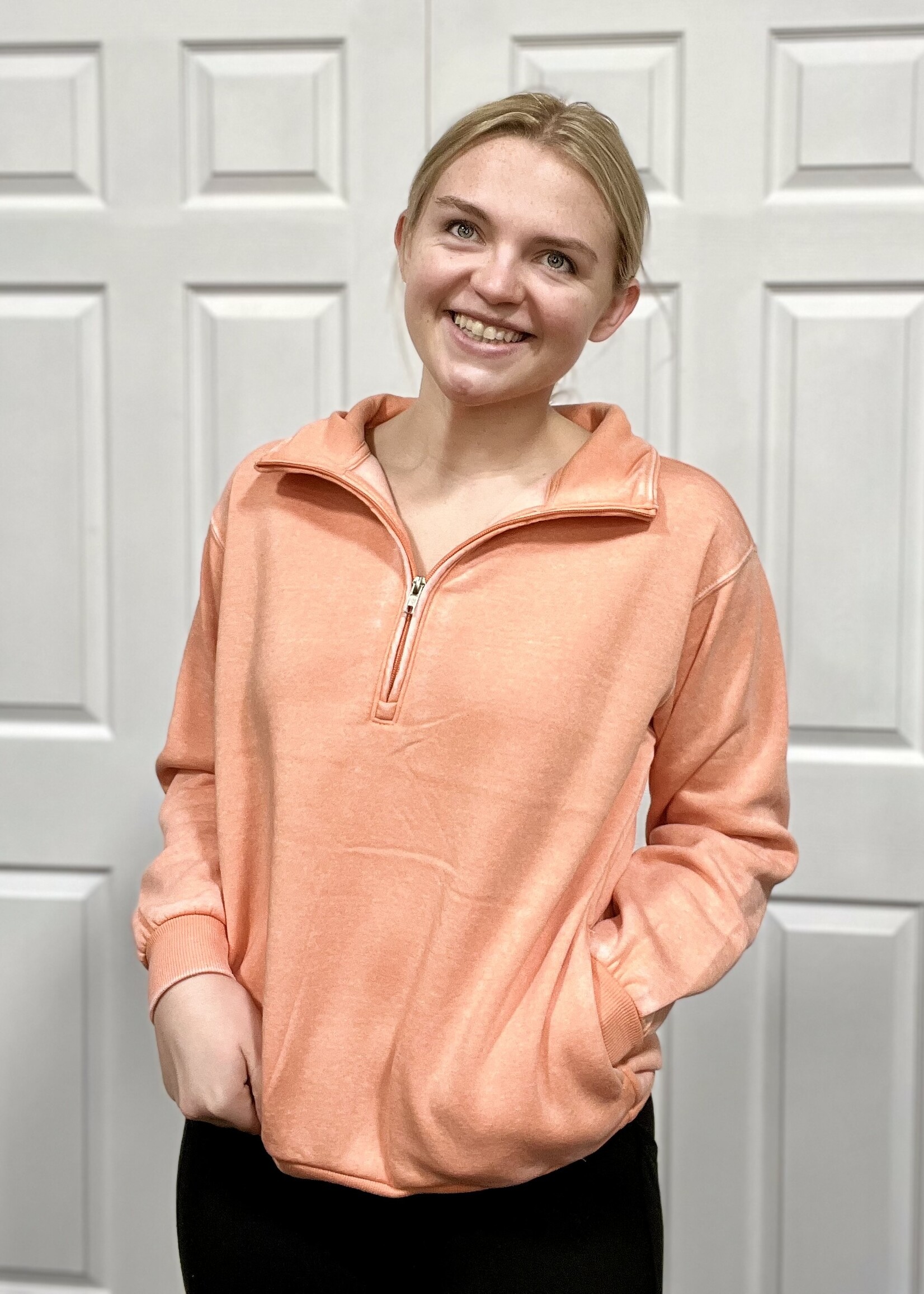 Coral Mineral Wash 1/2 Zip Pullover