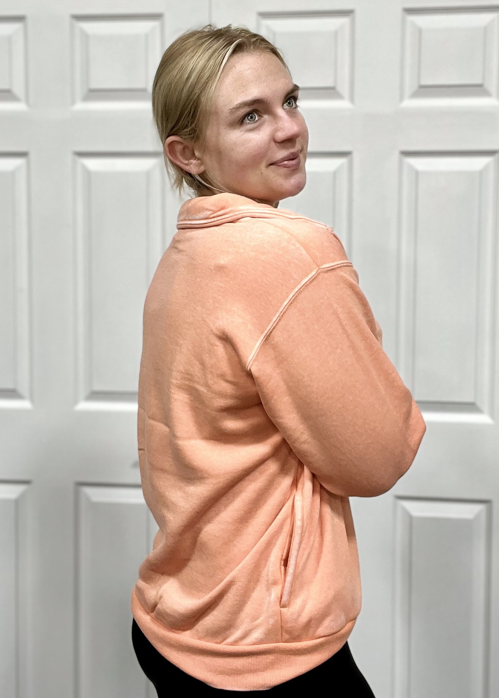 Coral Mineral Wash 1/2 Zip Pullover