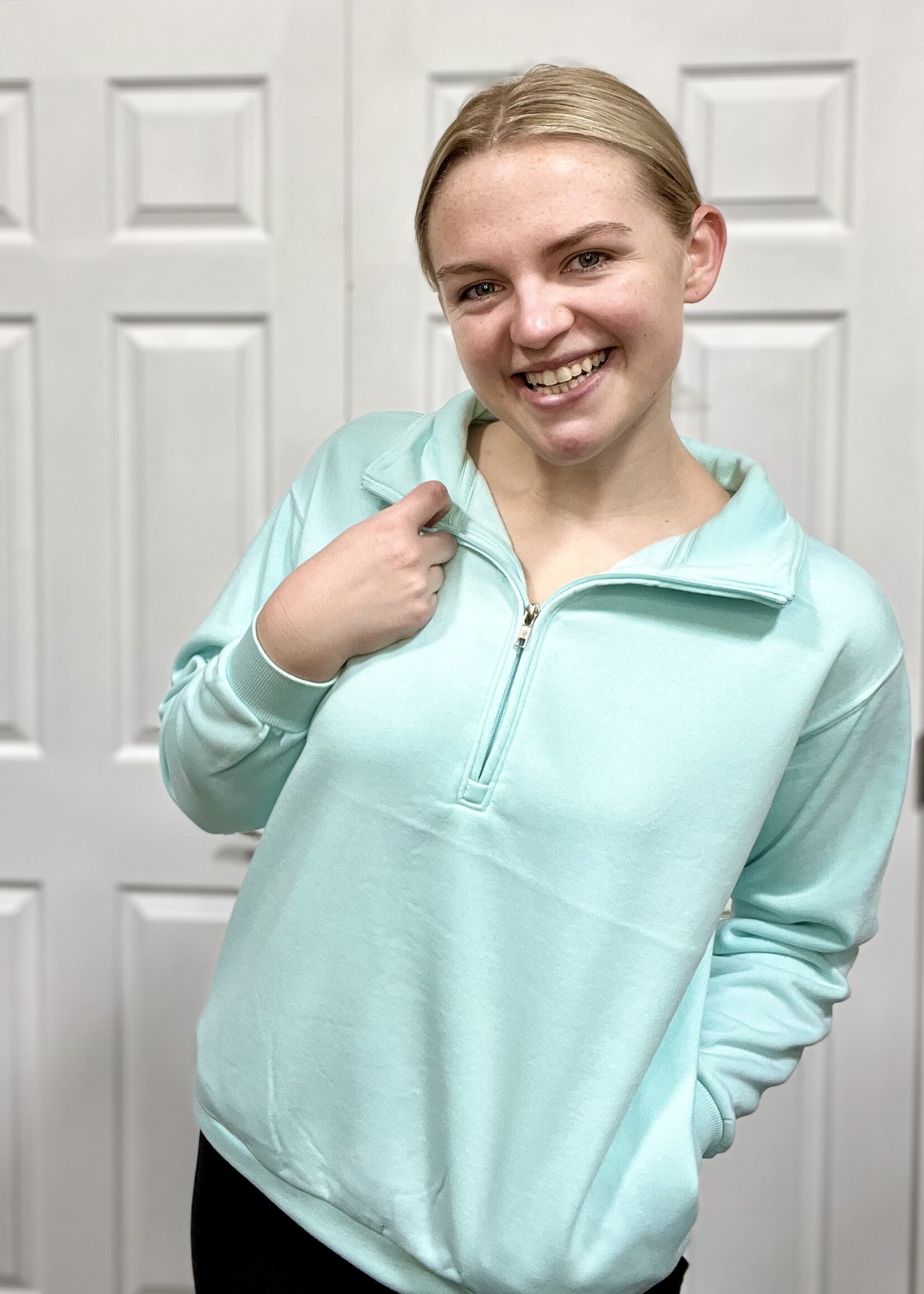 Mint Mineral Wash 1/2 Zip Pullover