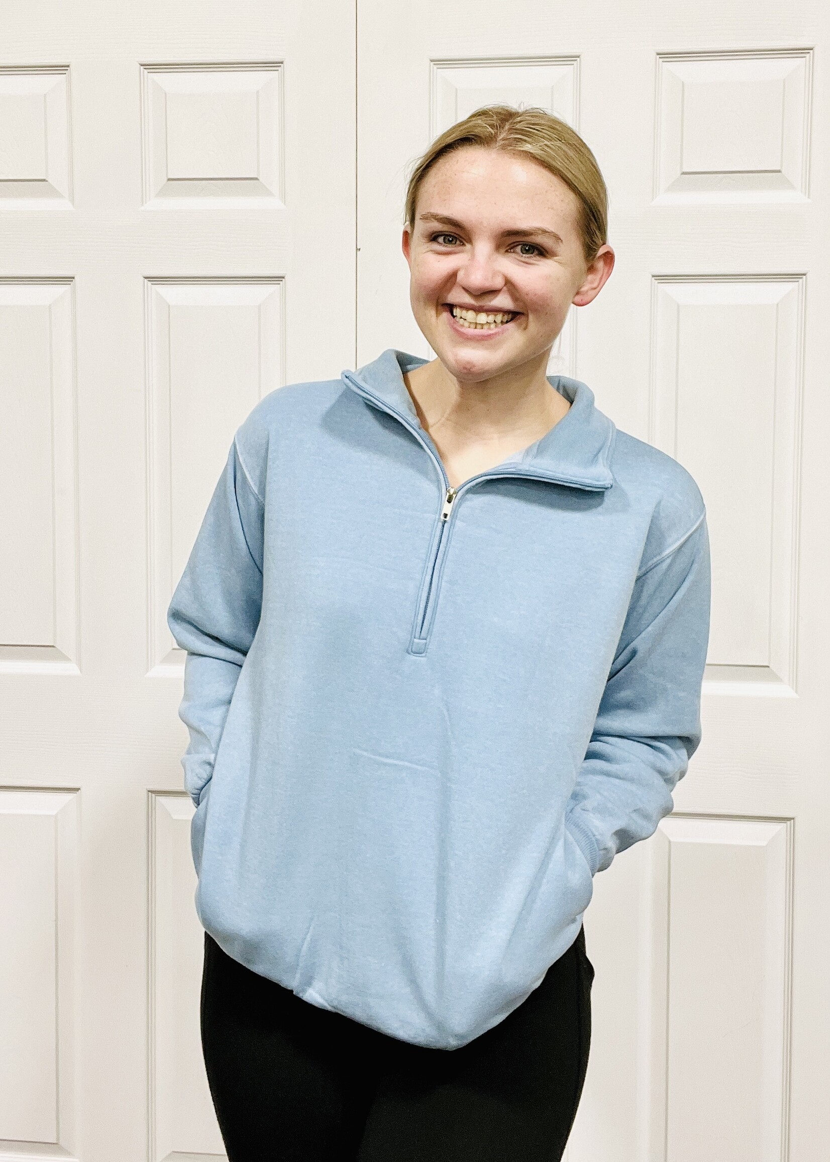 Light Blue Mineral Wash 1/2 Zip Pullover