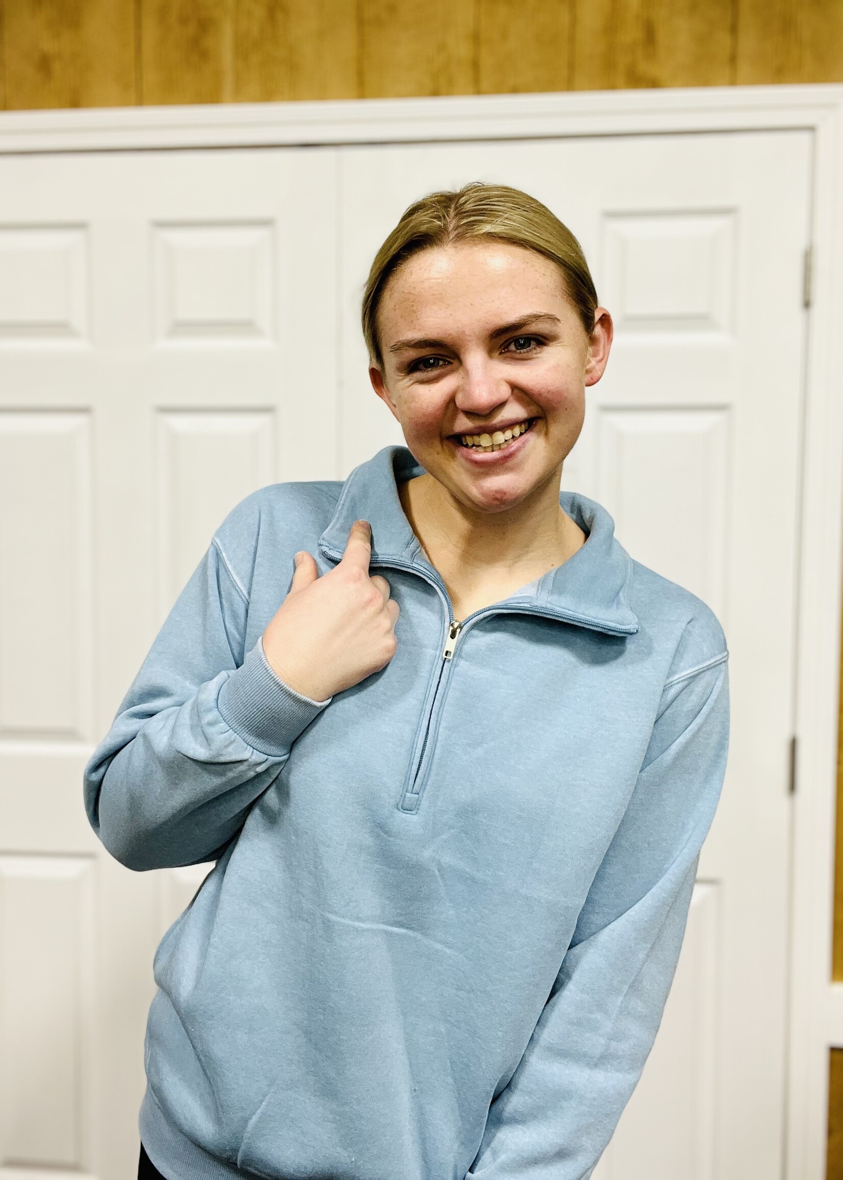 Light Blue Mineral Wash 1/2 Zip Pullover