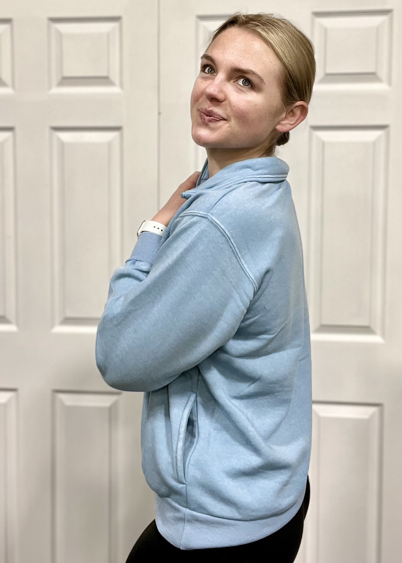 Light Blue Mineral Wash 1/2 Zip Pullover