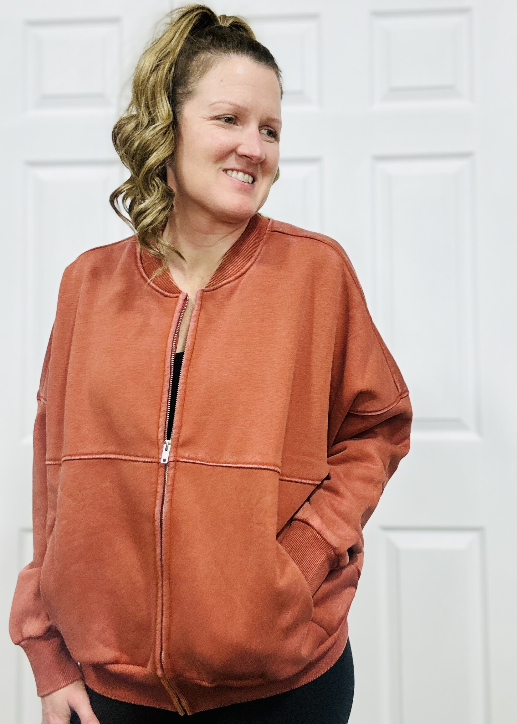 Easel Rust Mineral Wash Bomber Jacket