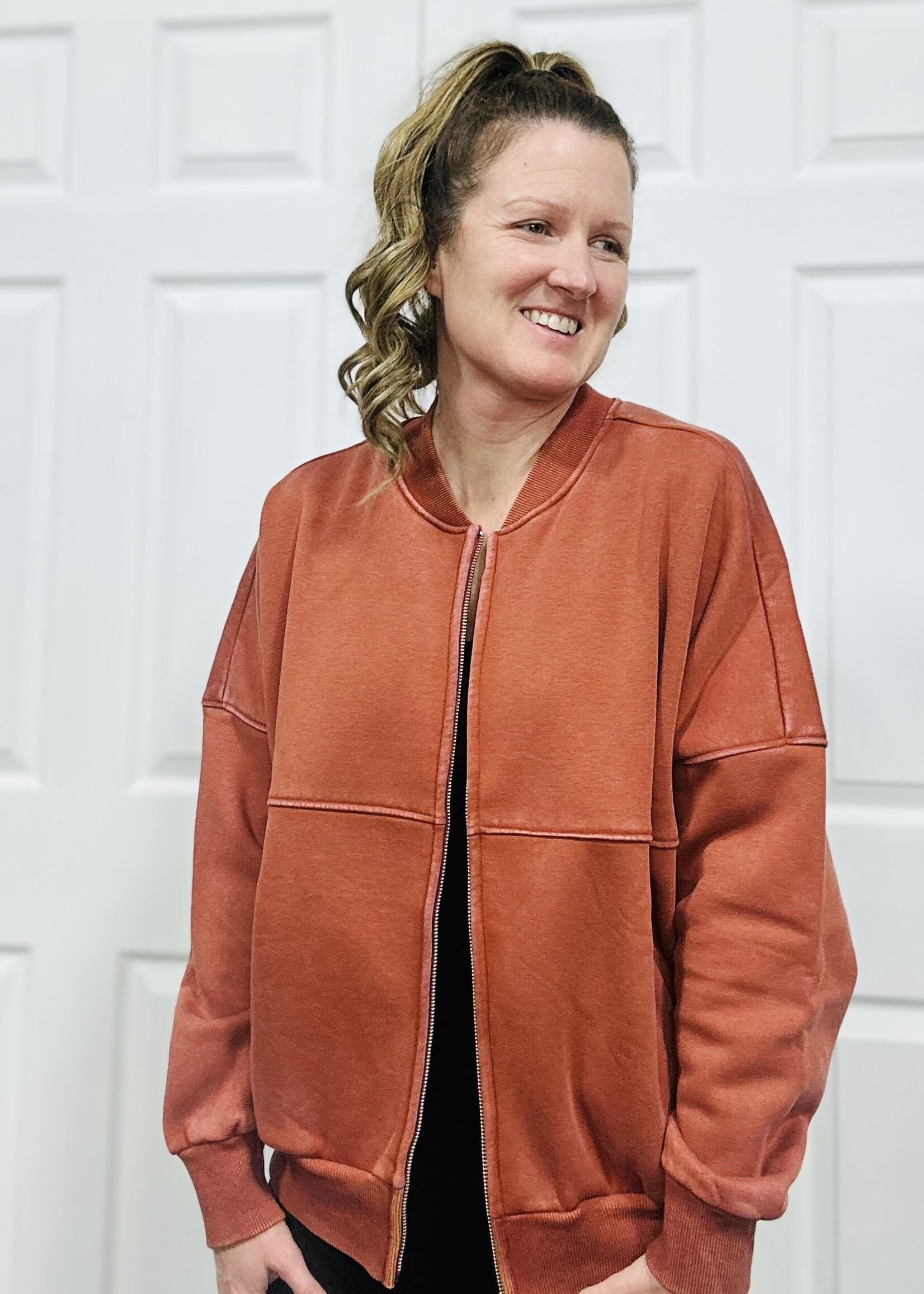 Easel Rust Mineral Wash Bomber Jacket