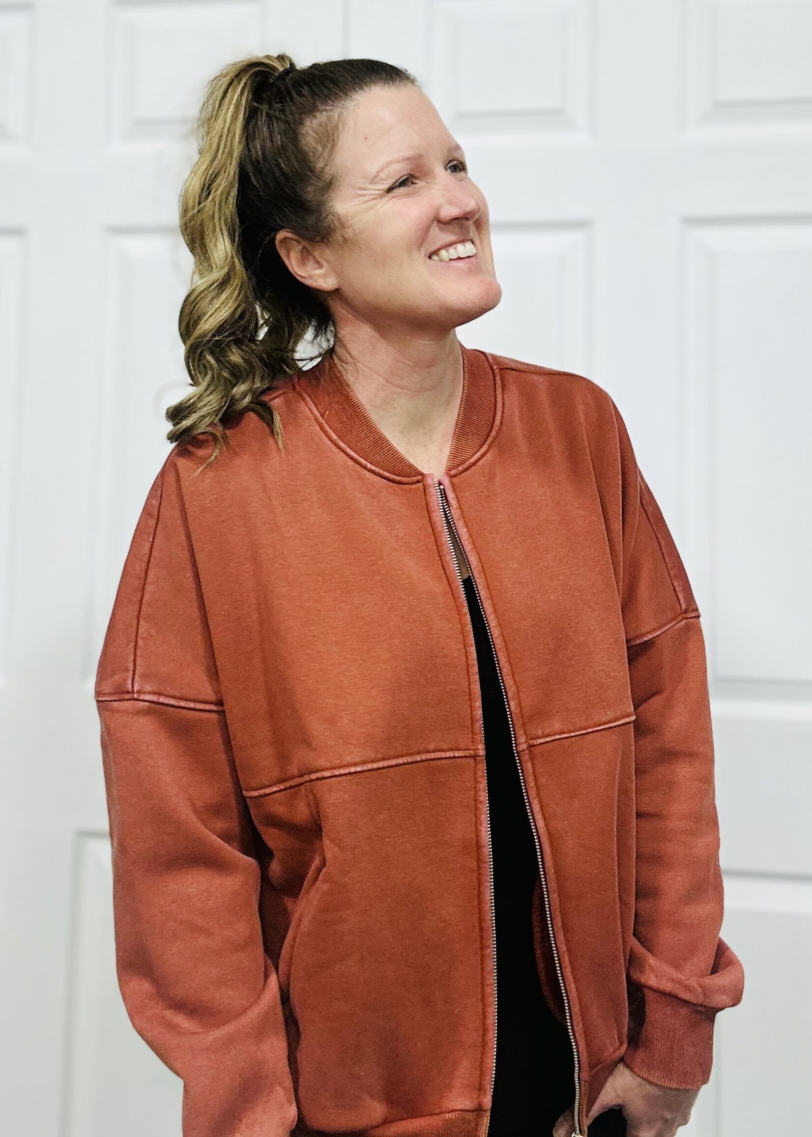 Easel Rust Mineral Wash Bomber Jacket