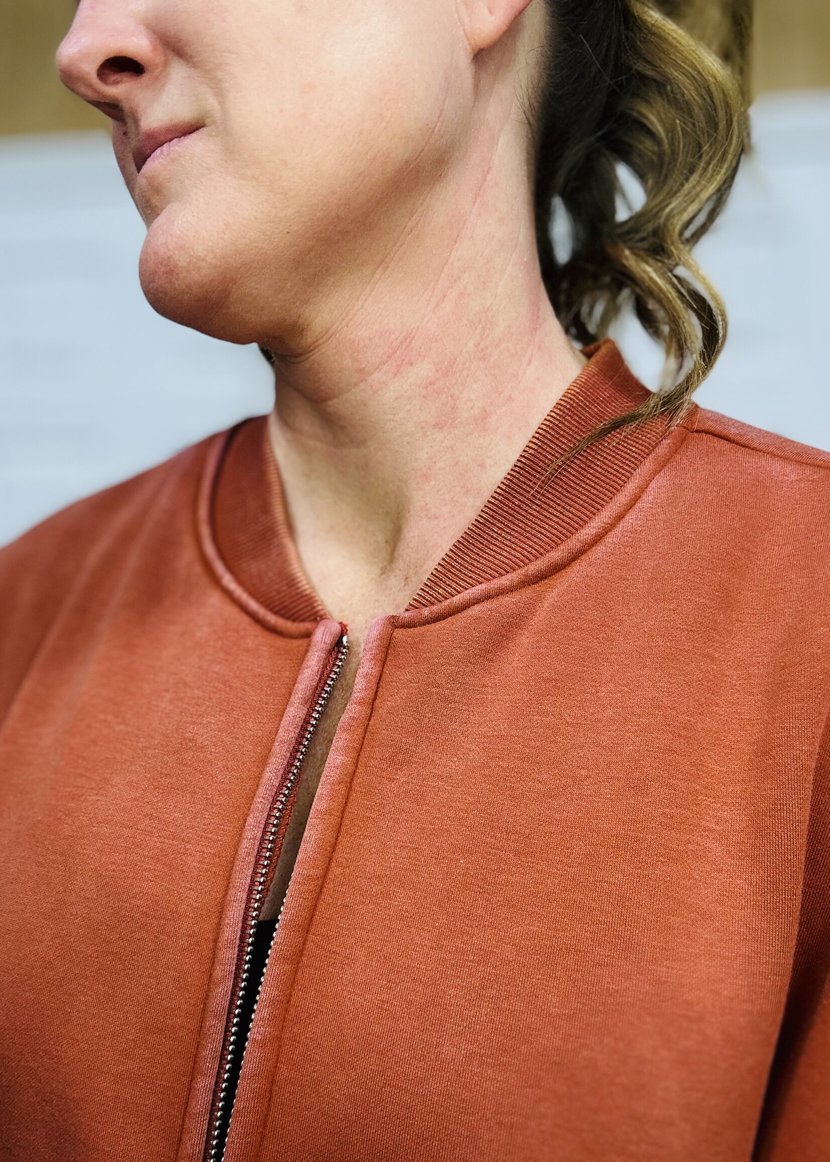 Easel Rust Mineral Wash Bomber Jacket