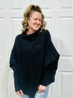 Easel Black Cable Knit Poncho Sweater