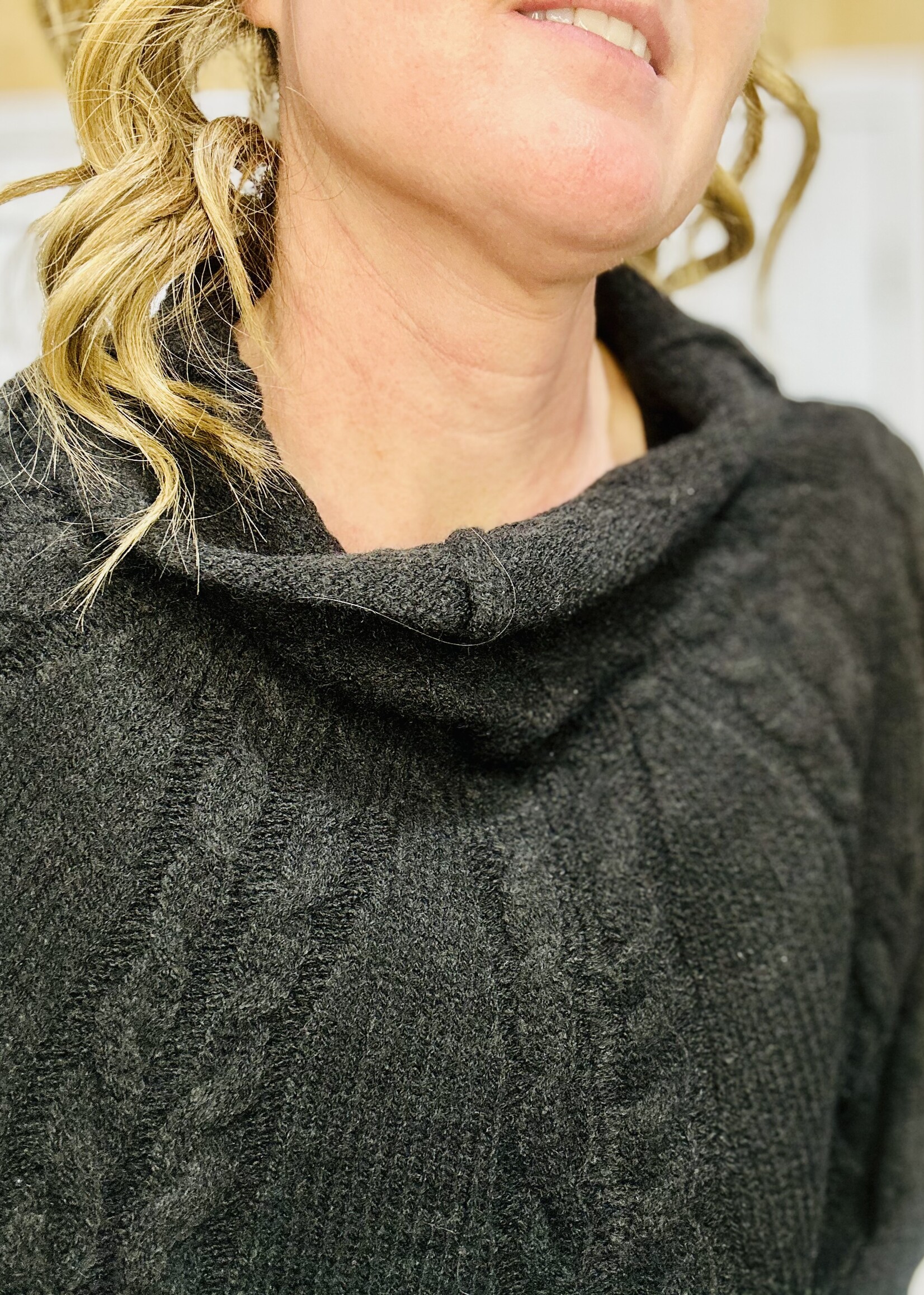 Easel Black Cable Knit Poncho Sweater