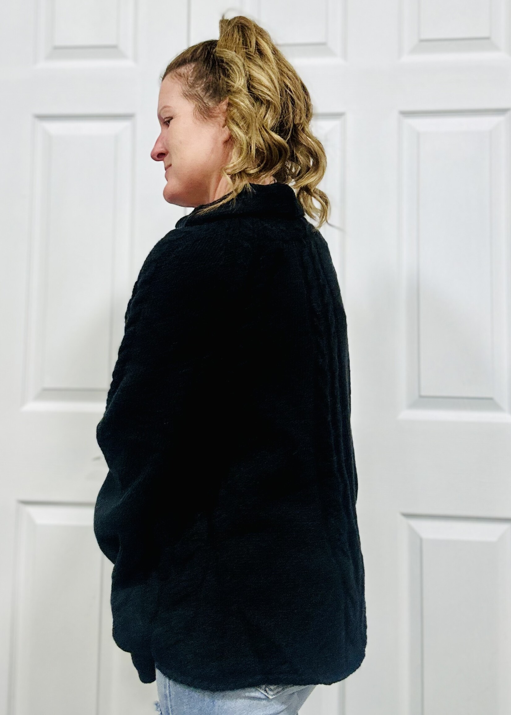 Easel Black Cable Knit Poncho Sweater