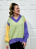 Easel Sage V-Neck Block Sweater