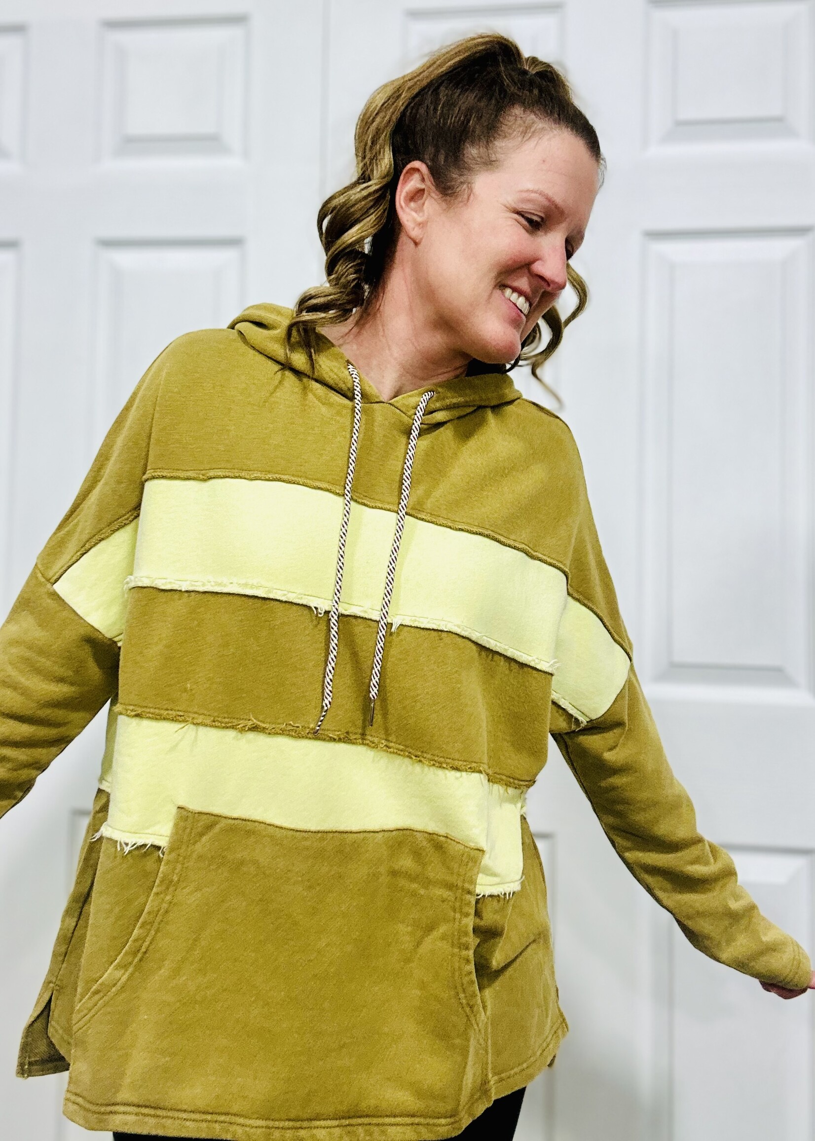 Easel Mineral Wash Striped Hoodie