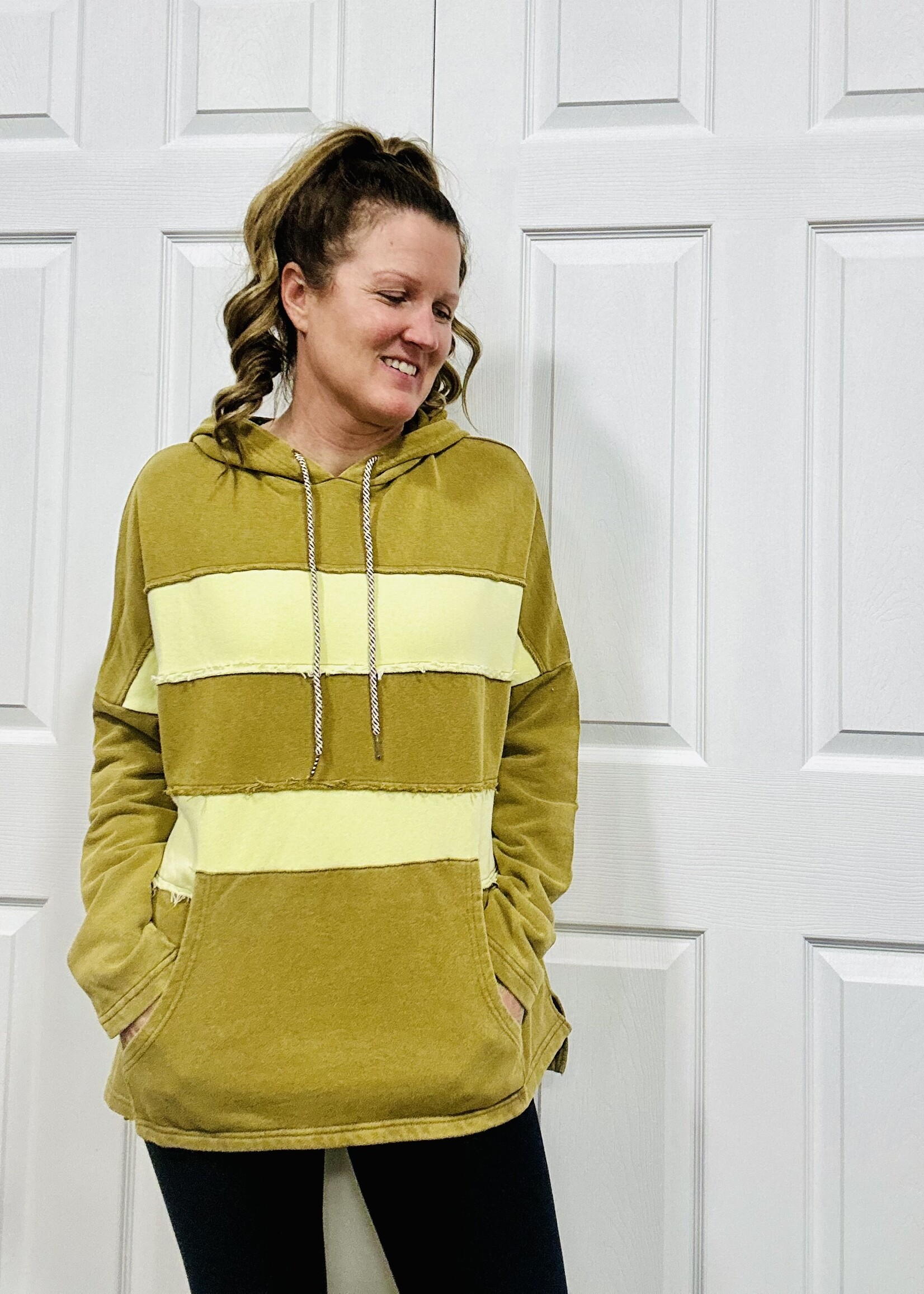 Easel Mineral Wash Striped Hoodie