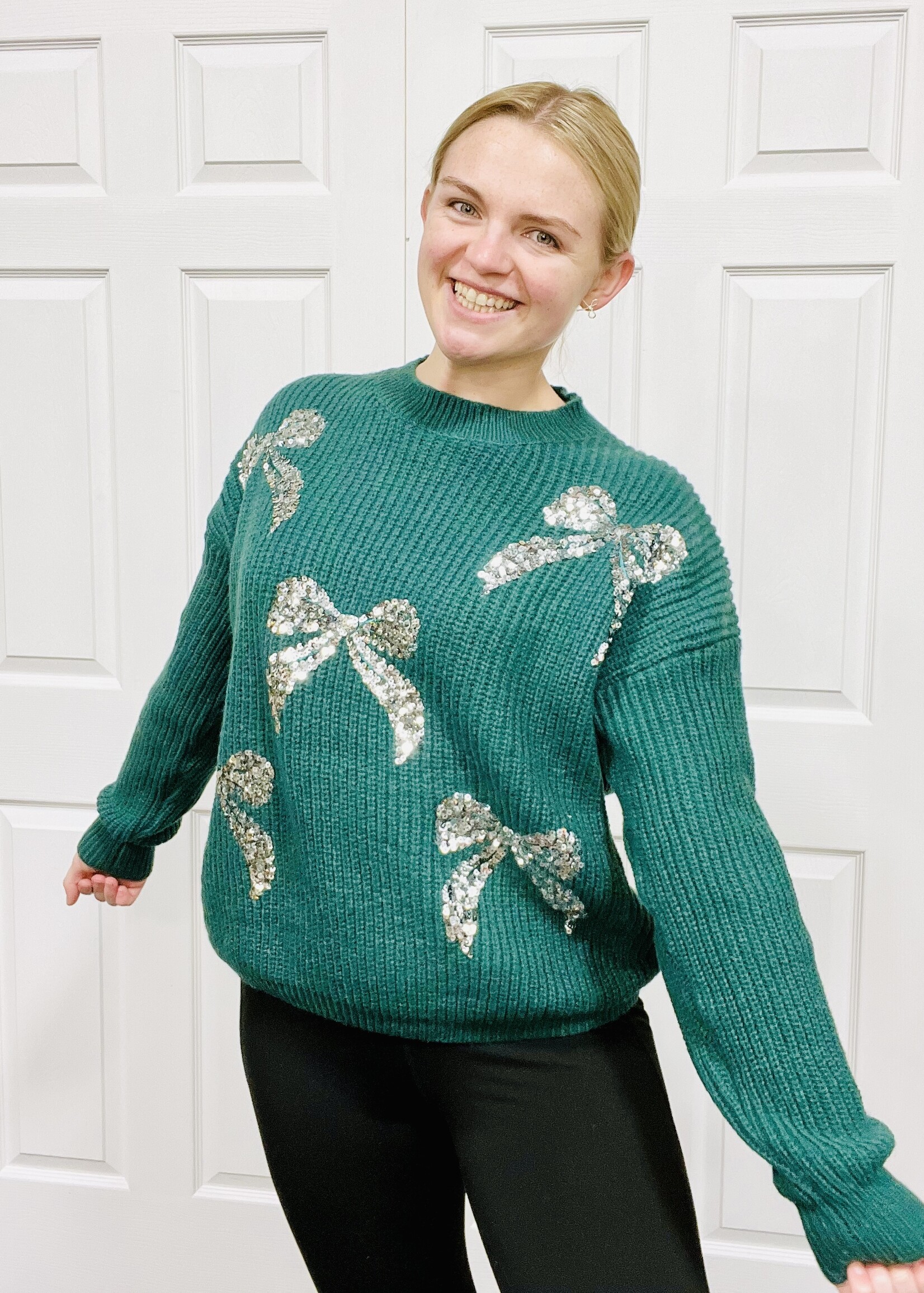 Hunter Green Bow Sweater
