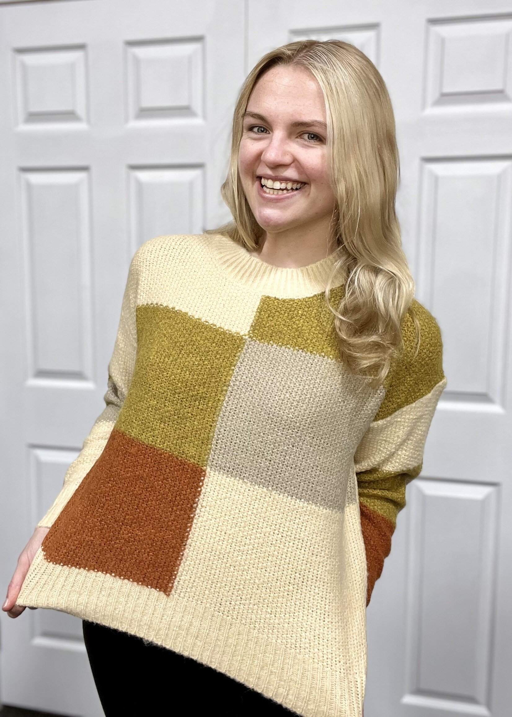 Multi Color Block Checked Sweater