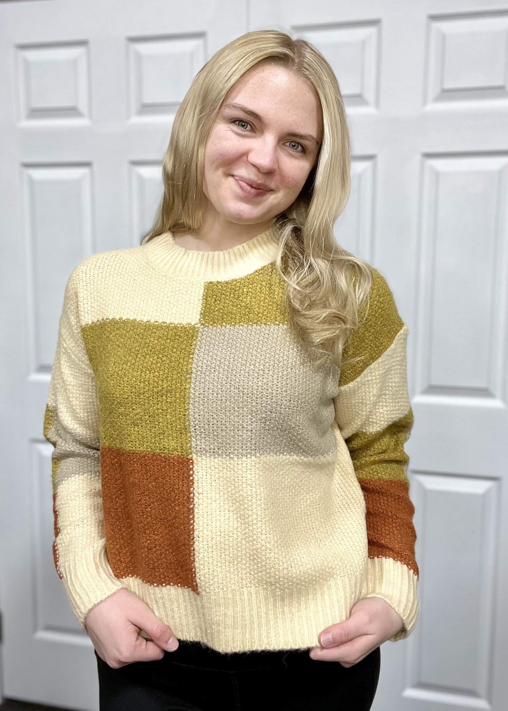 Multi Color Block Checked Sweater