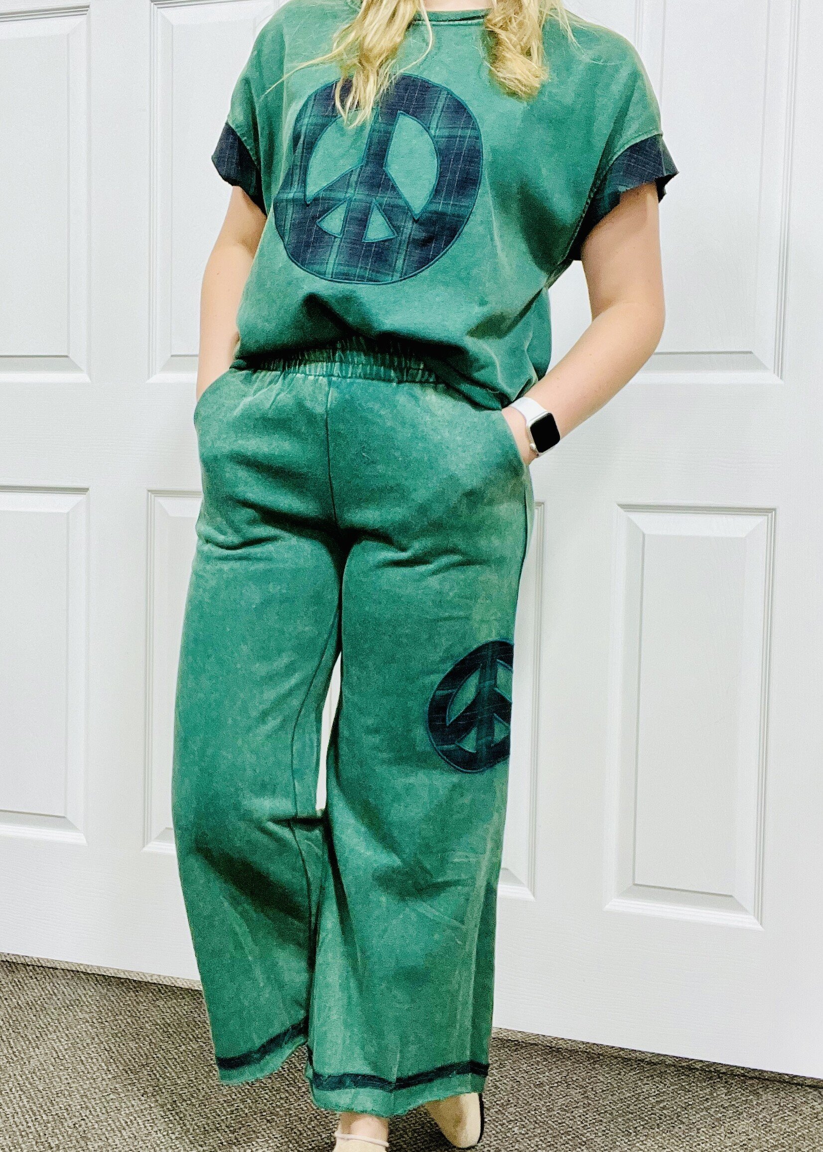 Green Mineral Washed Peace Joggers