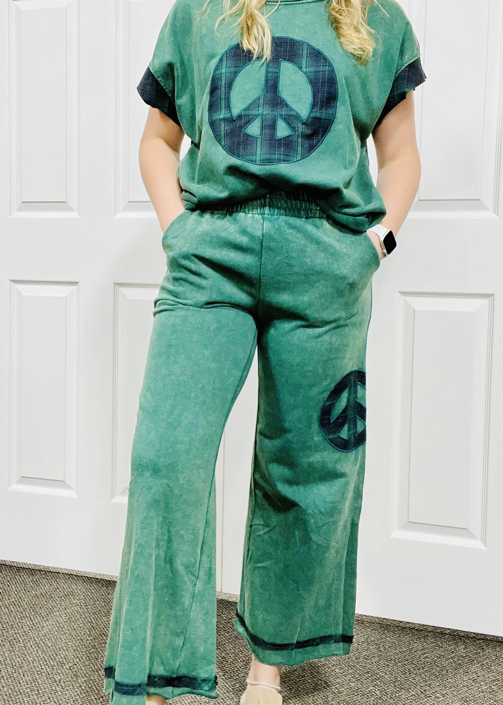 Green Mineral Washed Peace Joggers