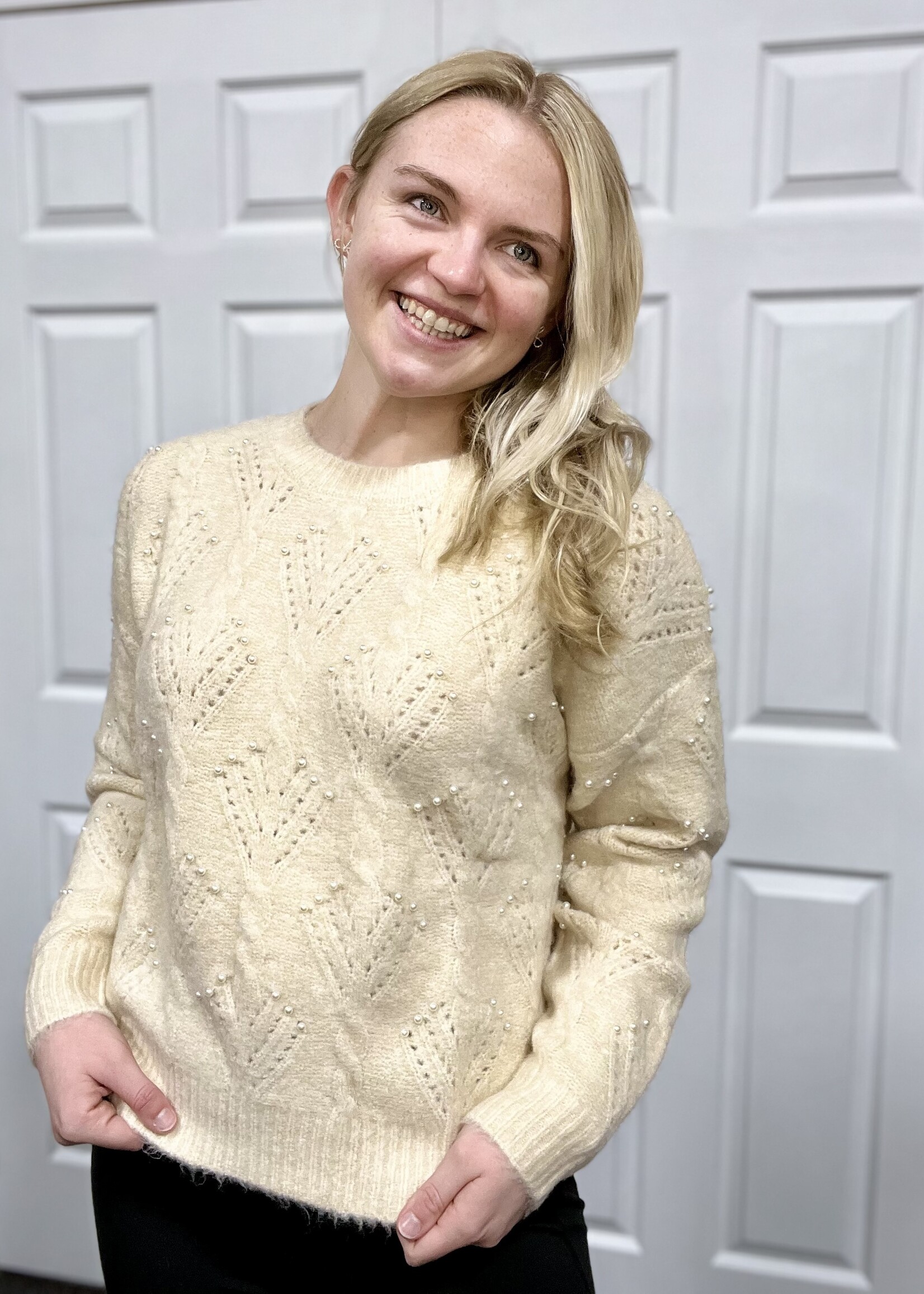 Cream Sweater with Pearl Details