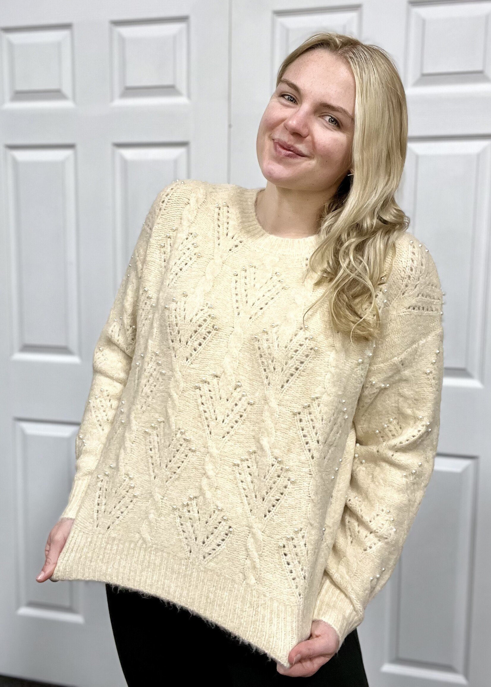 Cream Sweater with Pearl Details